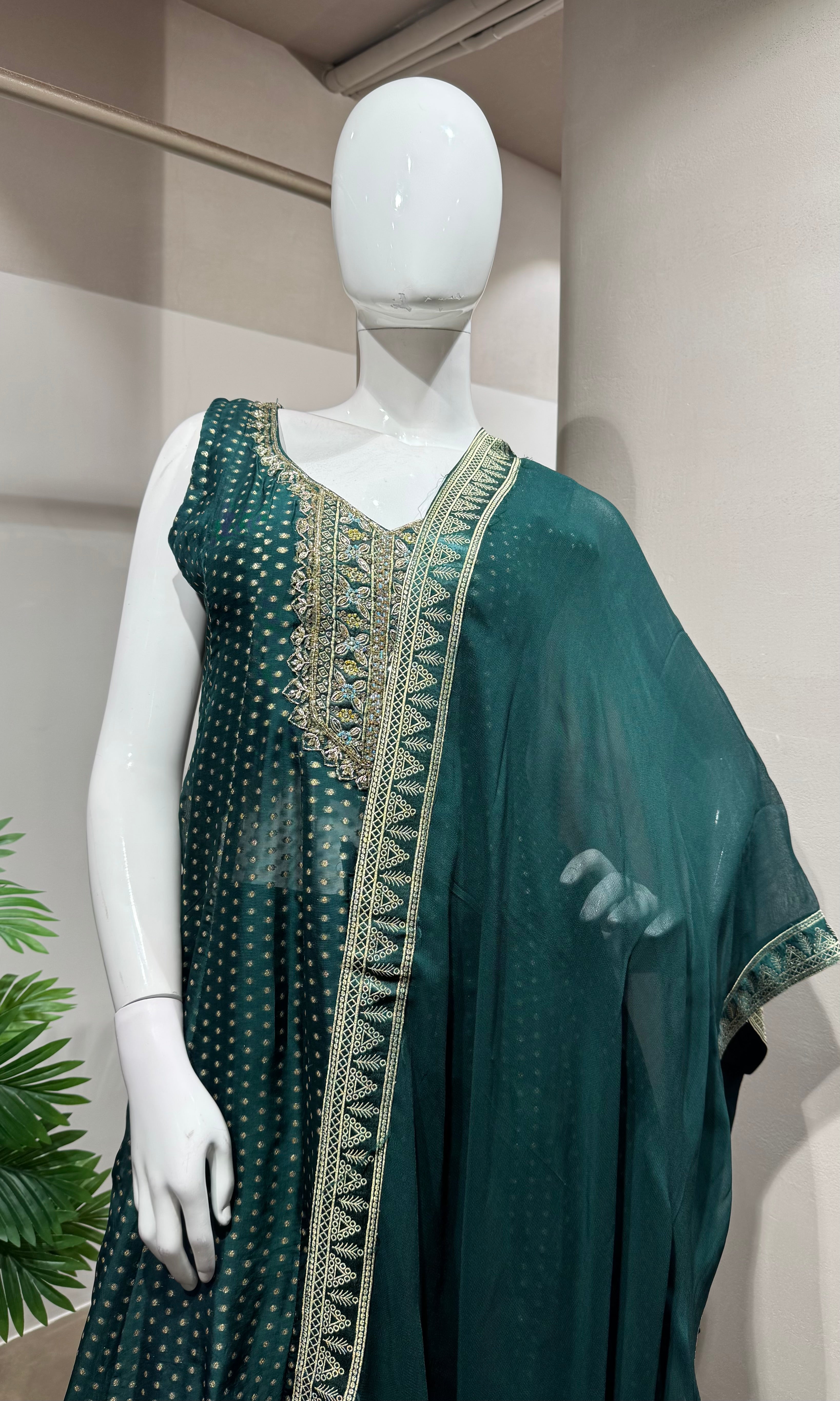 Bottle Green Georgette Sharara Set