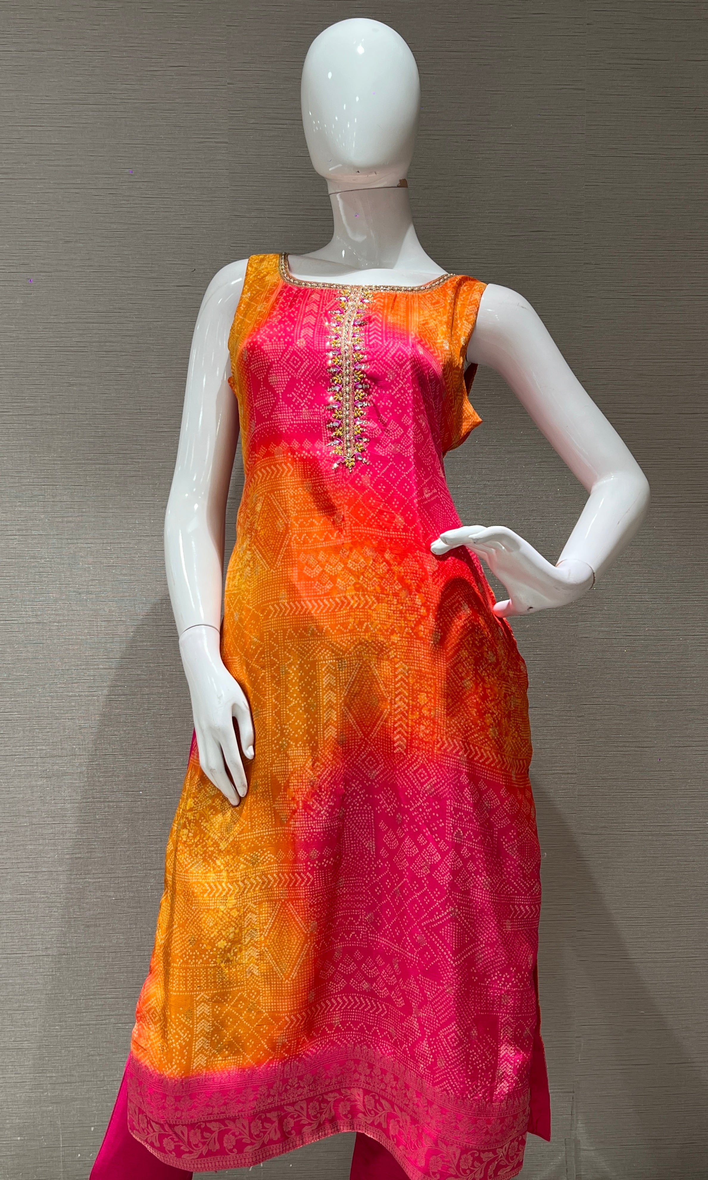 Pink AND ORANGE EMBROIDERED kurta set