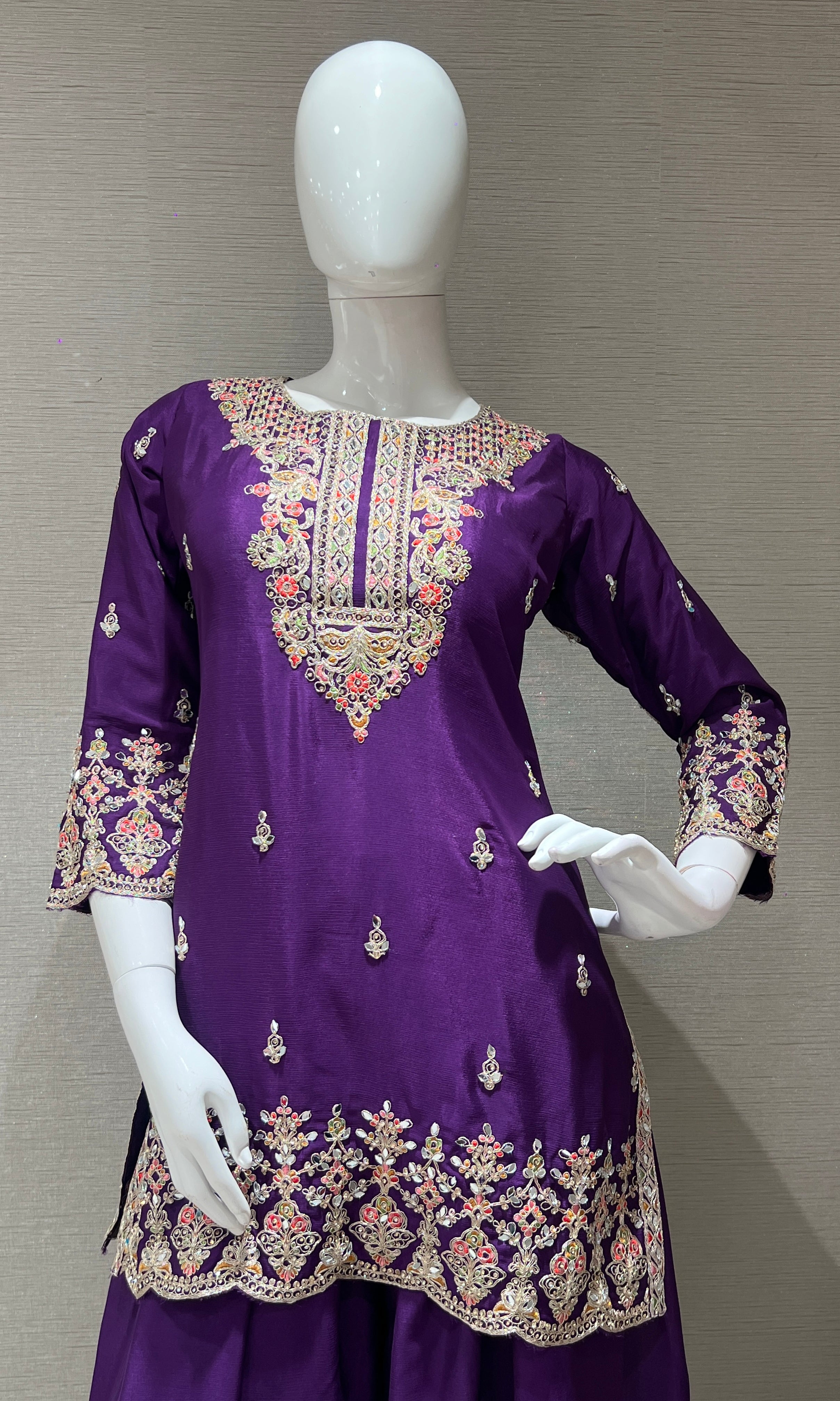 Purple and gold embroidered palazoo