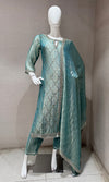 Green Shimmer Golden ethnic Kurta set with dupatta