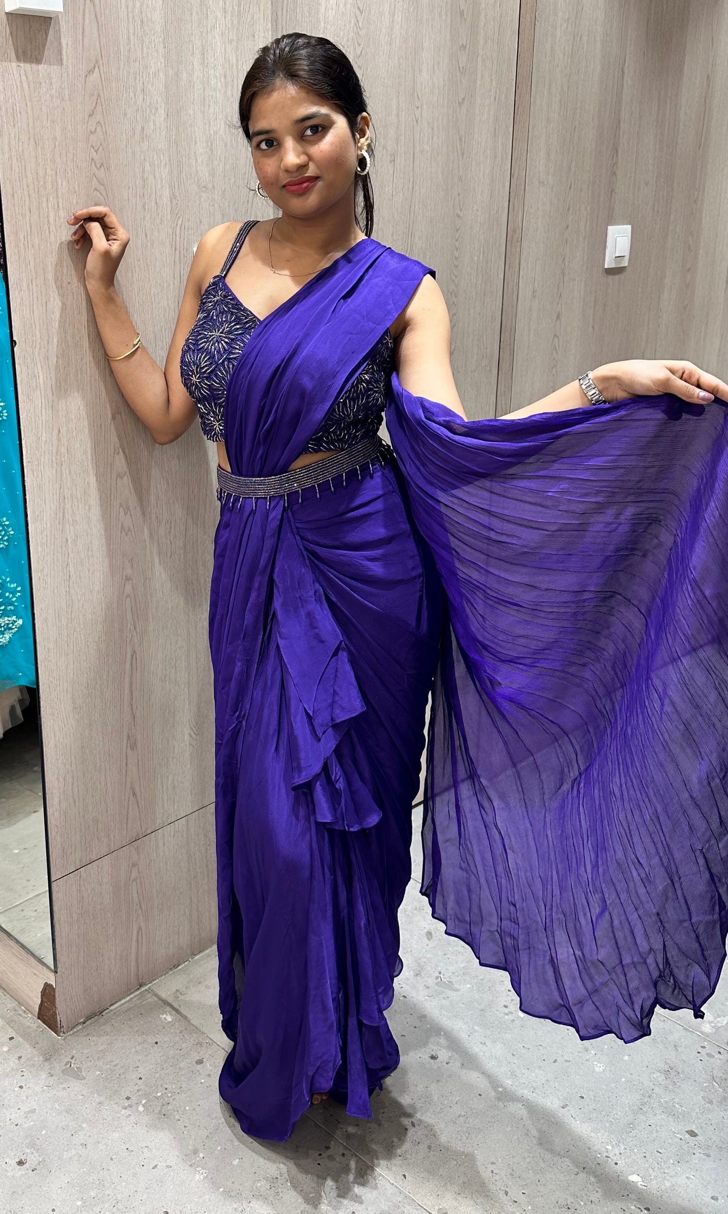 🫐Blue one minute saree🫐