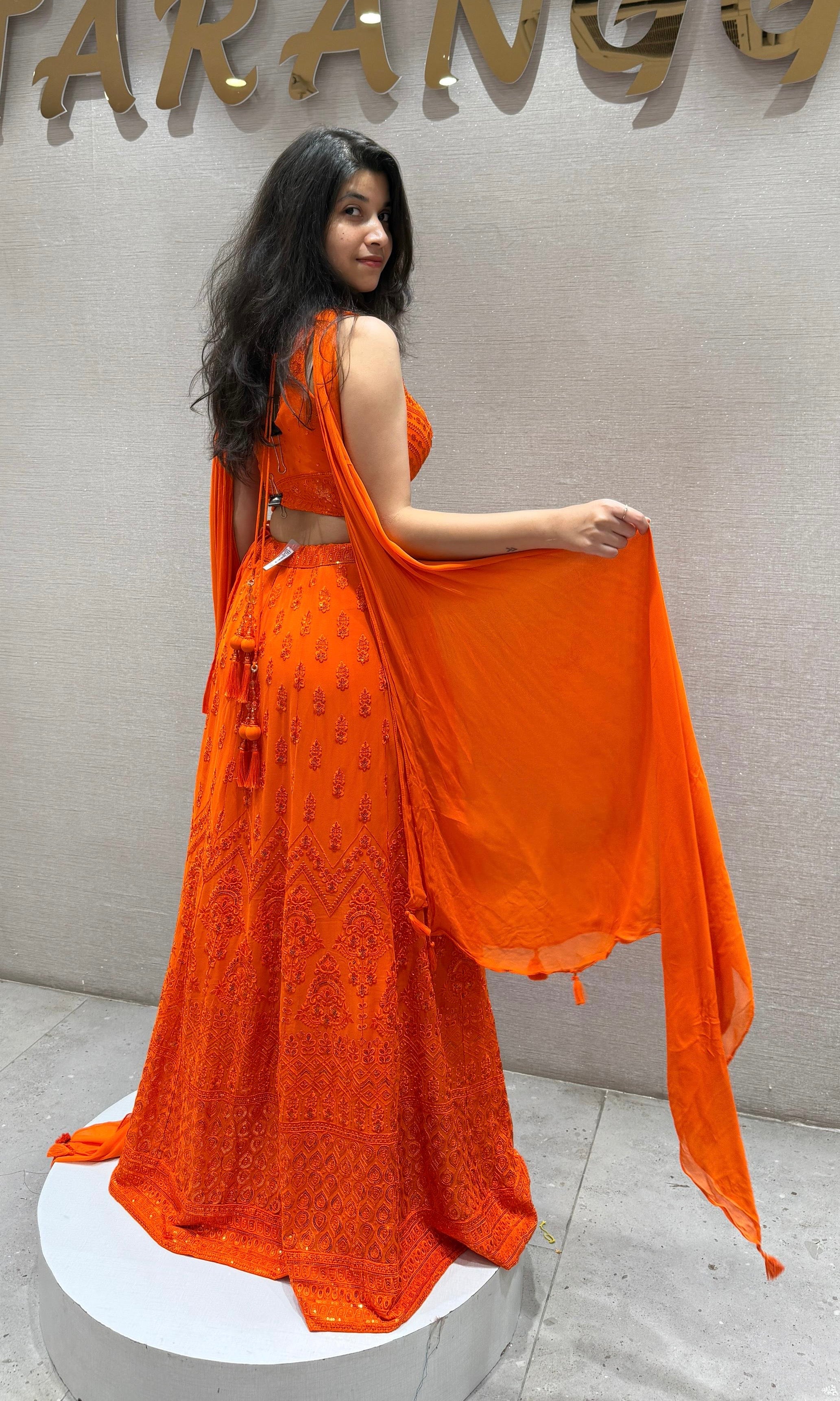 Tangerine Sparkle Sequin Lehenga