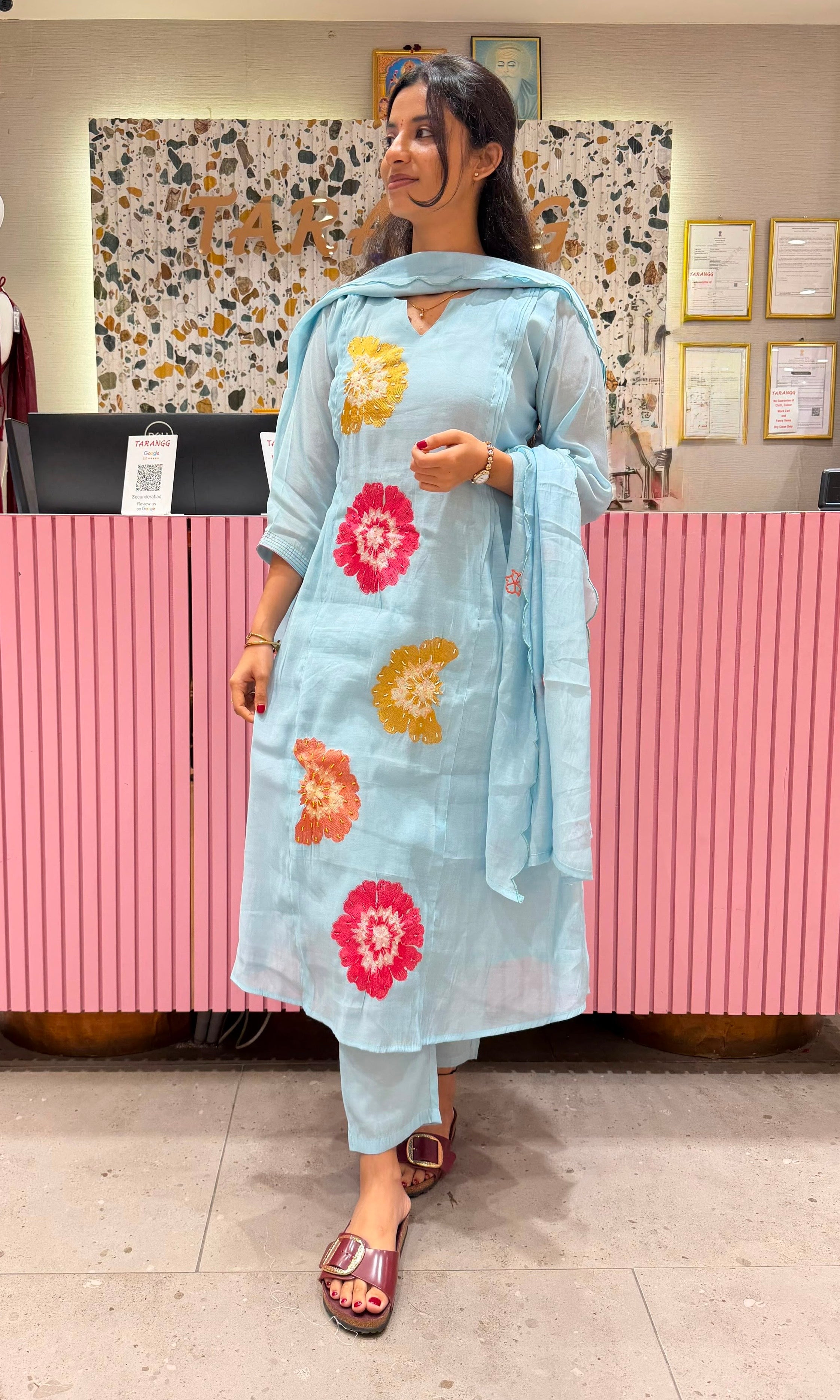 Sky Blue floral printed kurta set