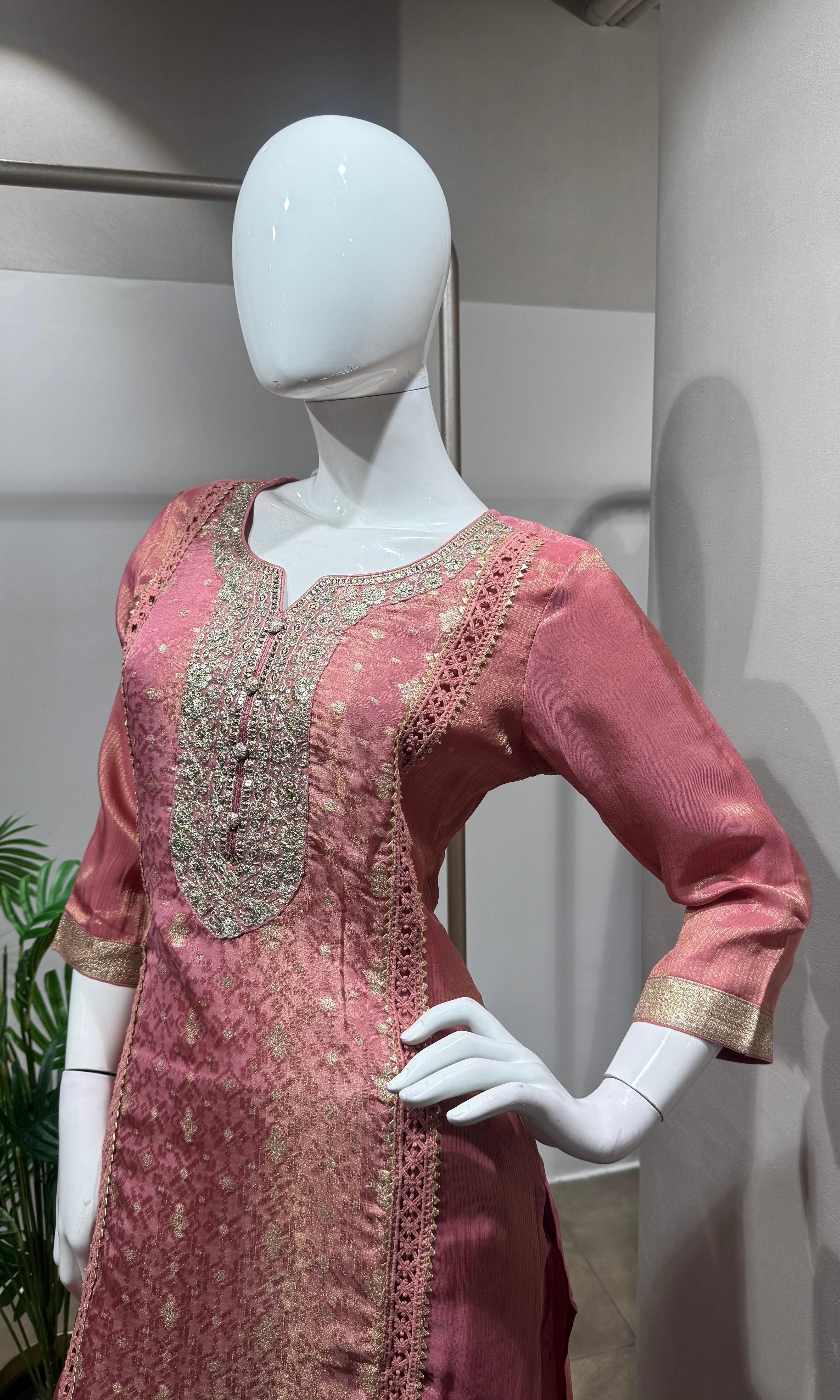 onion Pink Embroidered kurta set