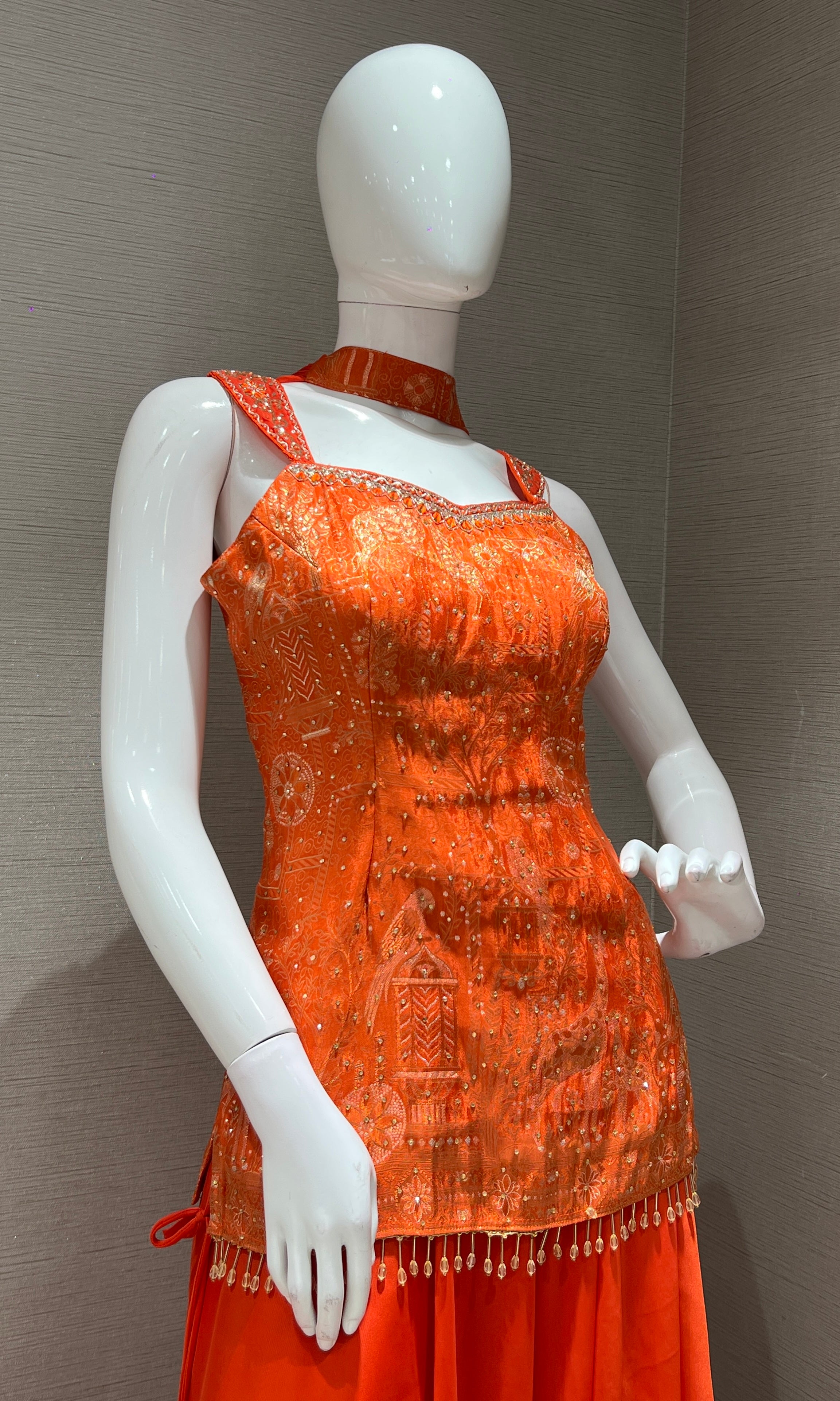 RADIENCE Orange PEPLUM SHARARA SET