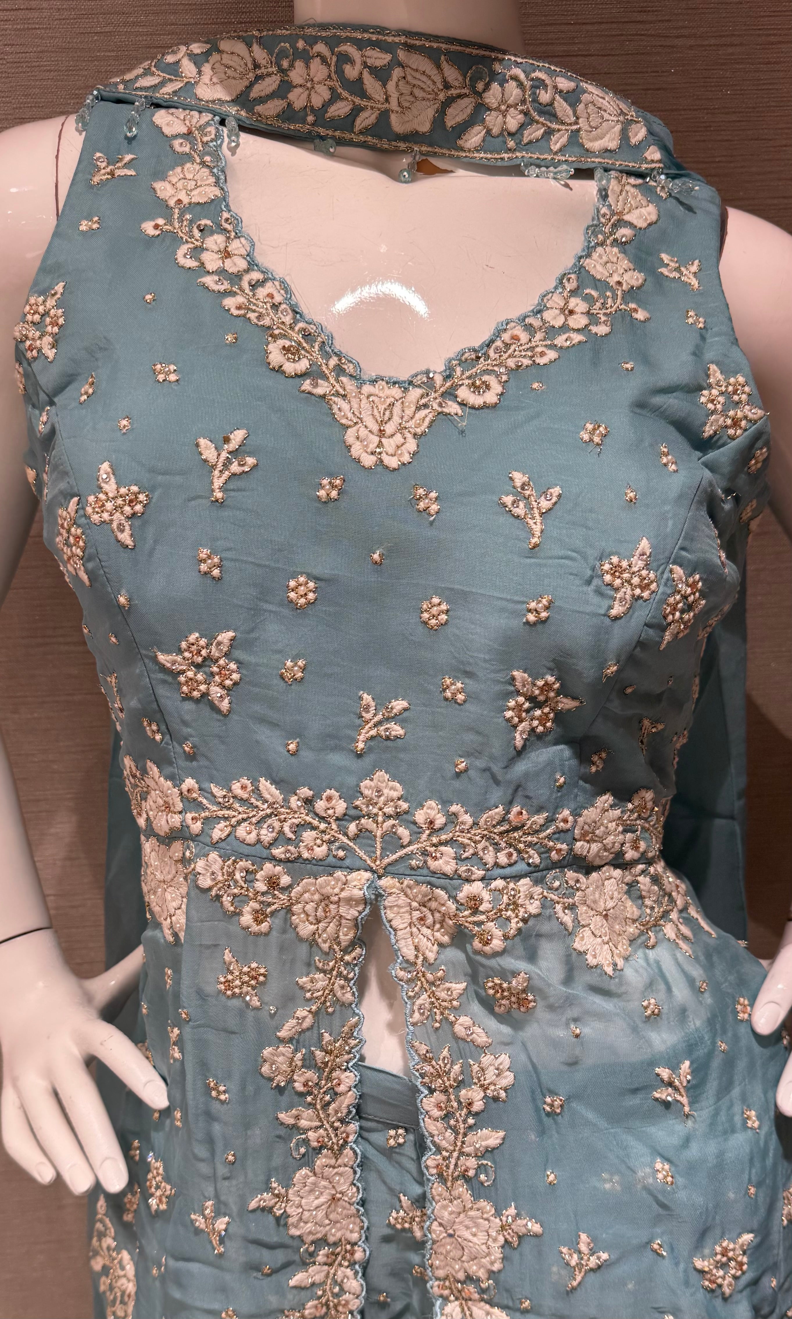 Blue Embellished Palazzo Set with Draped Dupatta