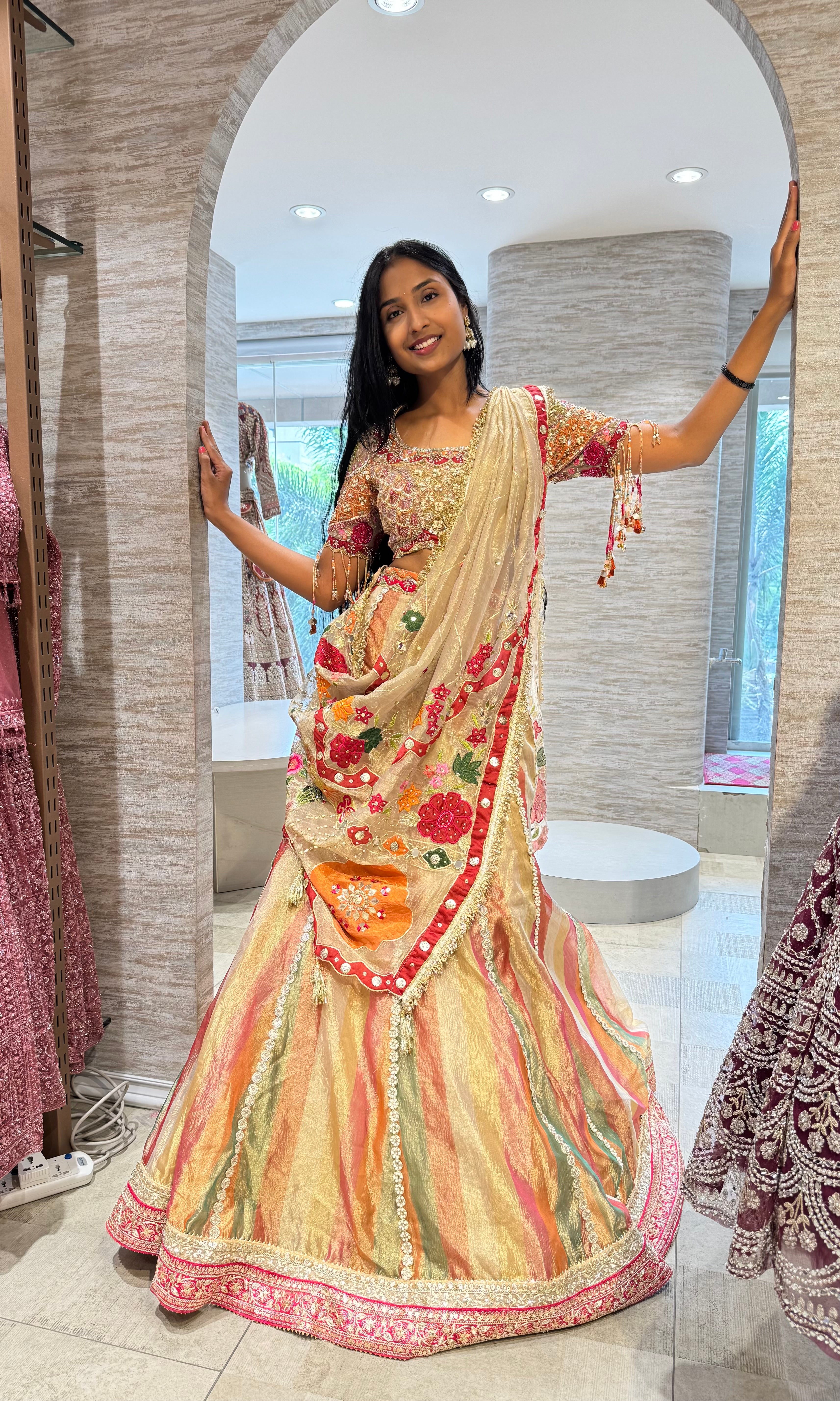 MULTI BRIDAL LEHENGA WITH EMBROIDERED BLOUSE