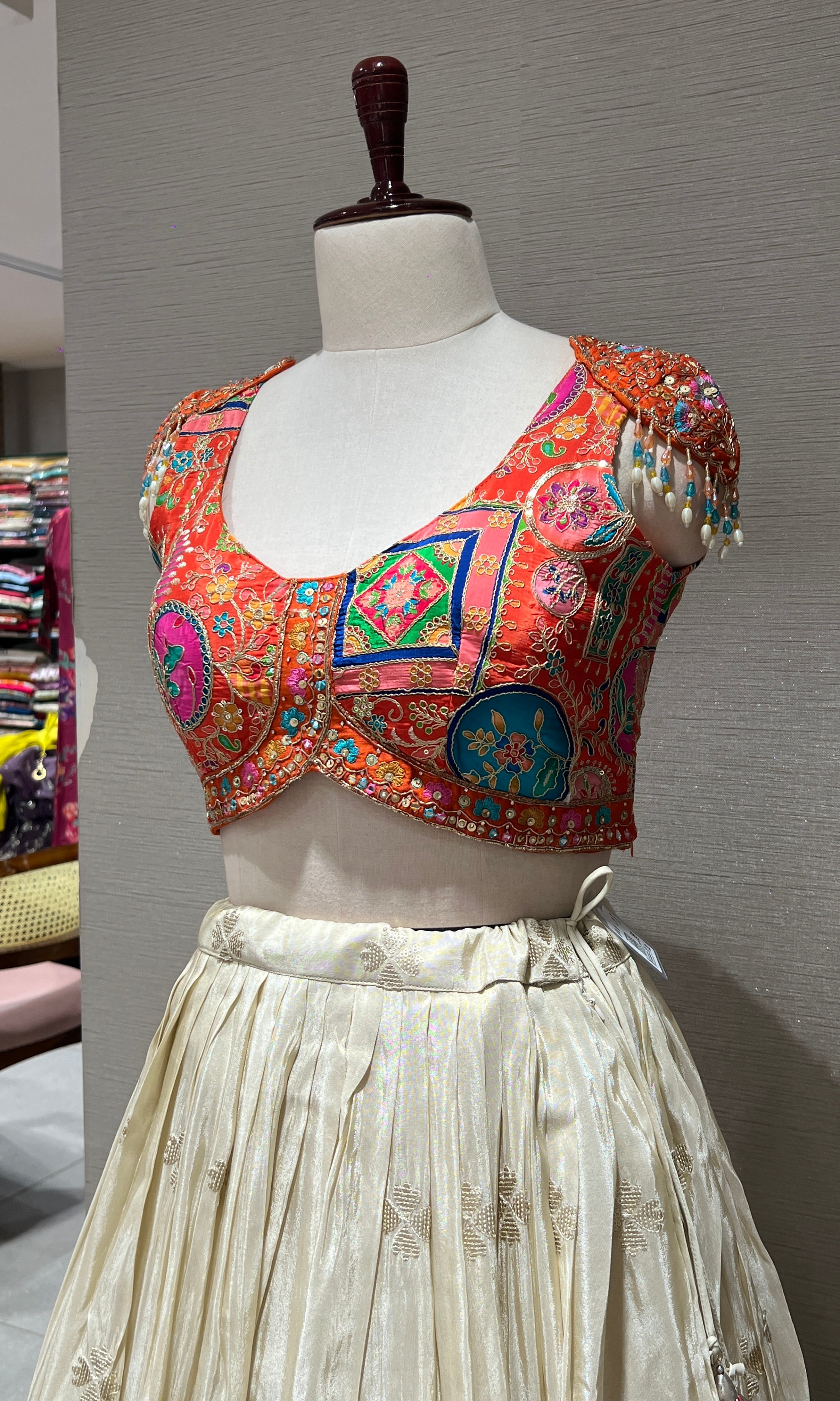 Orange and Cream Embroidered Lehenga