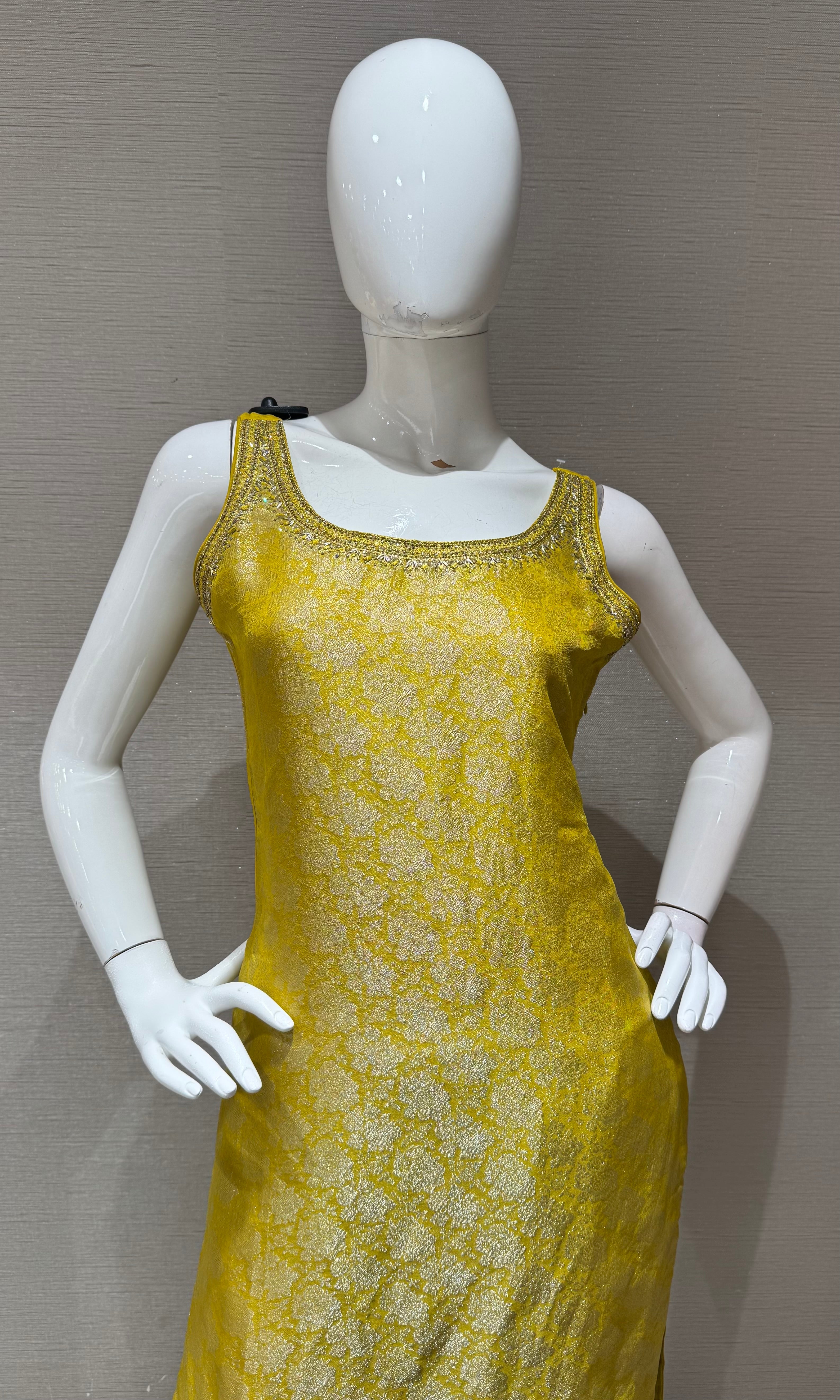yellow banarasi Silk KURTA SET