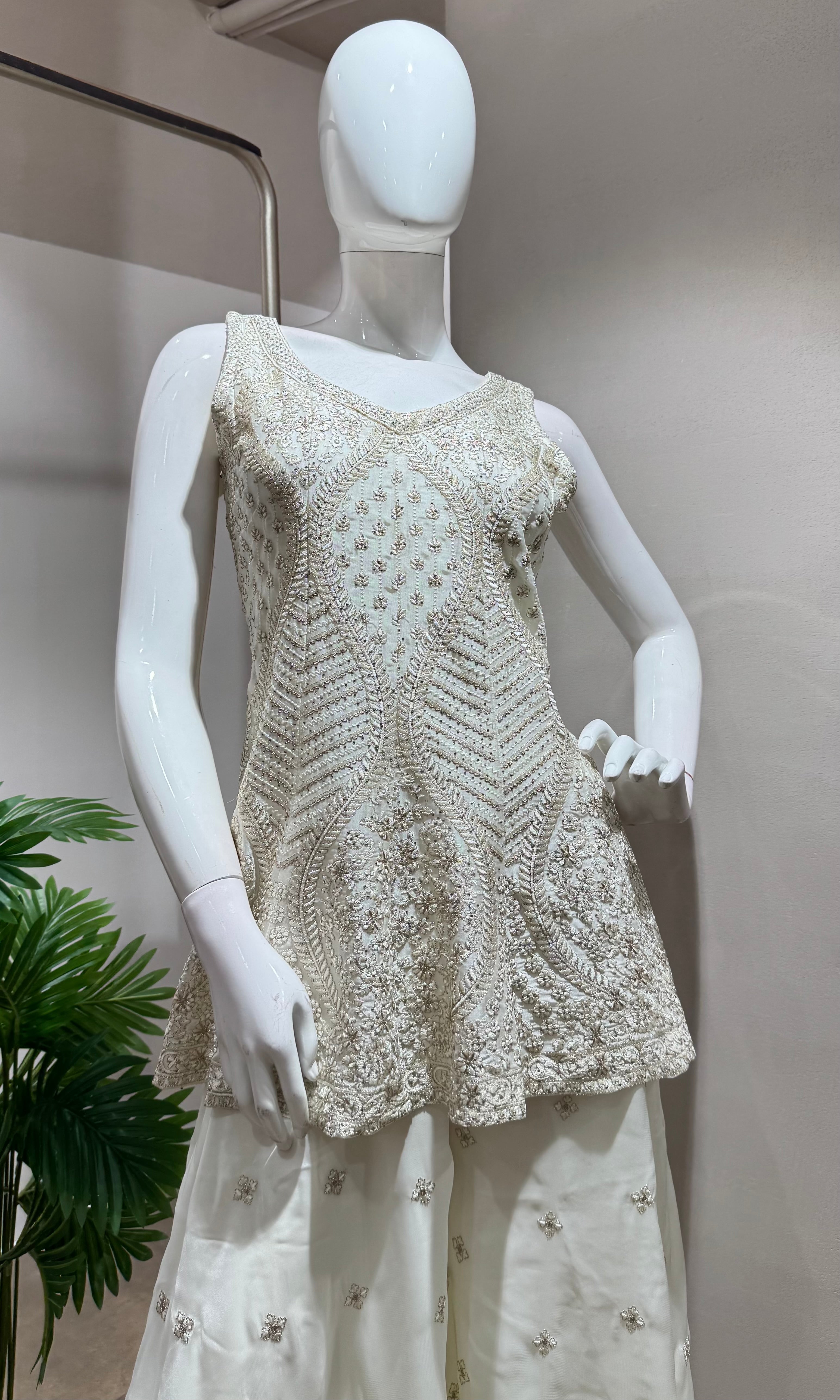 WHITE ETHNIC PALAZZO SET