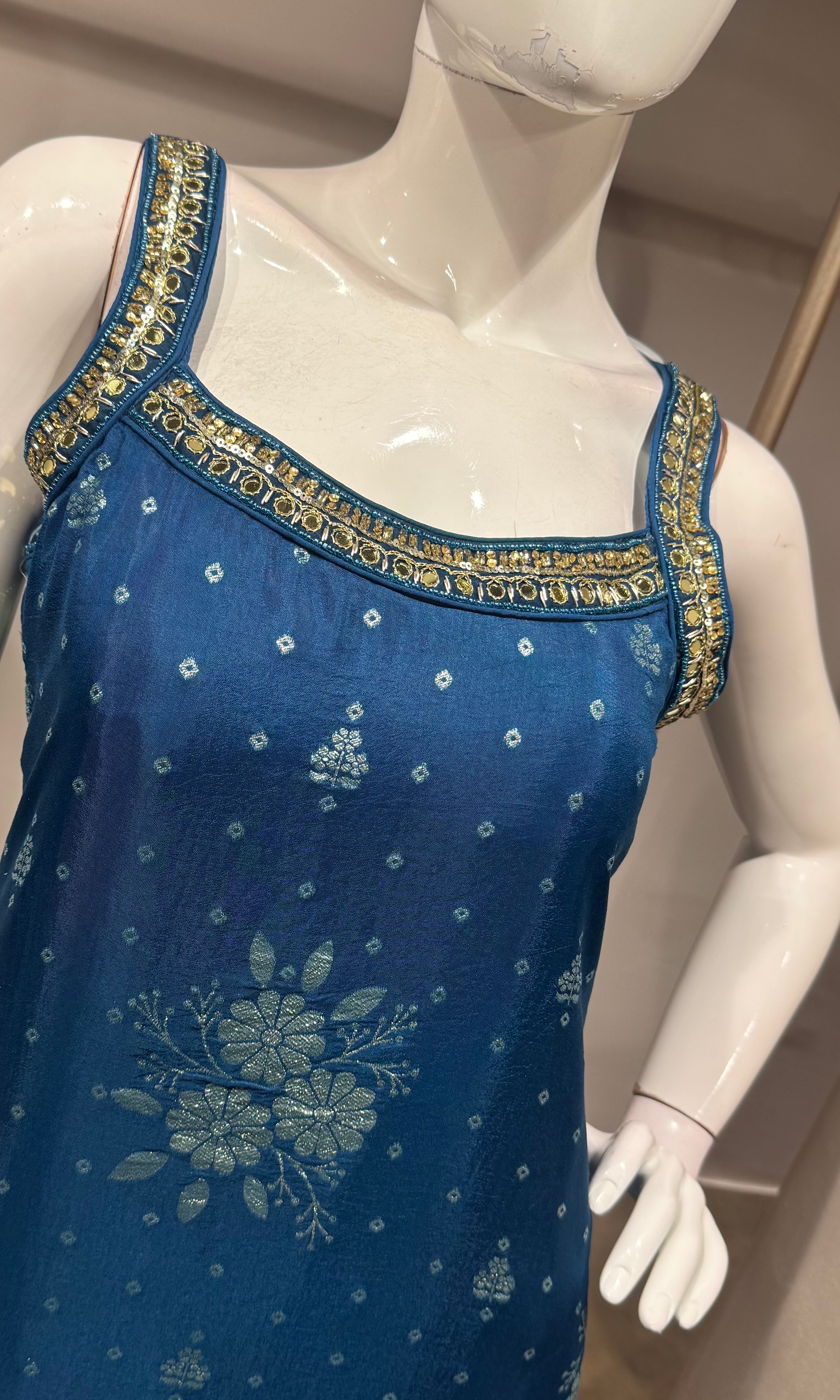 Blue golden floral kurta set