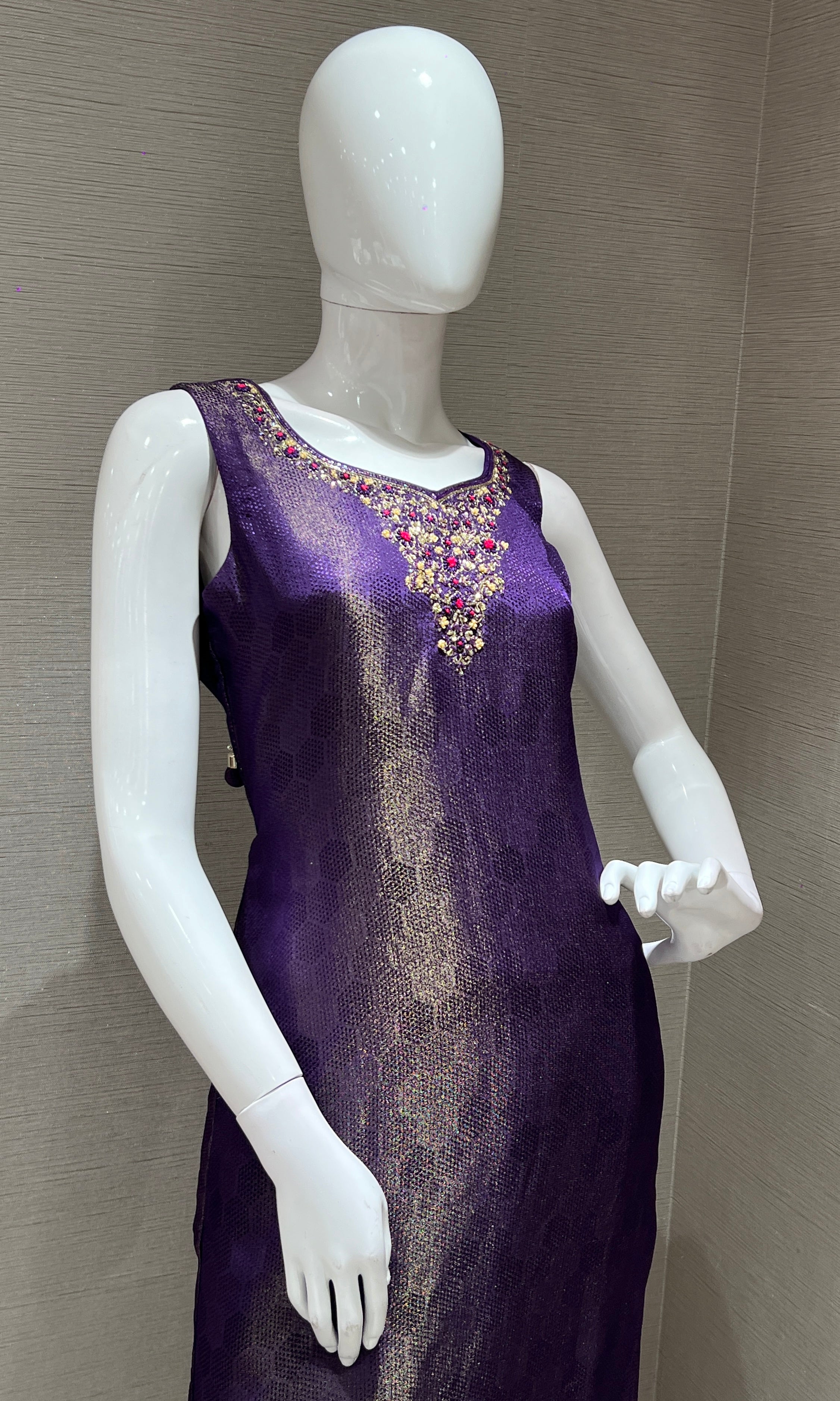purple Embroidered Banarasi kurta set