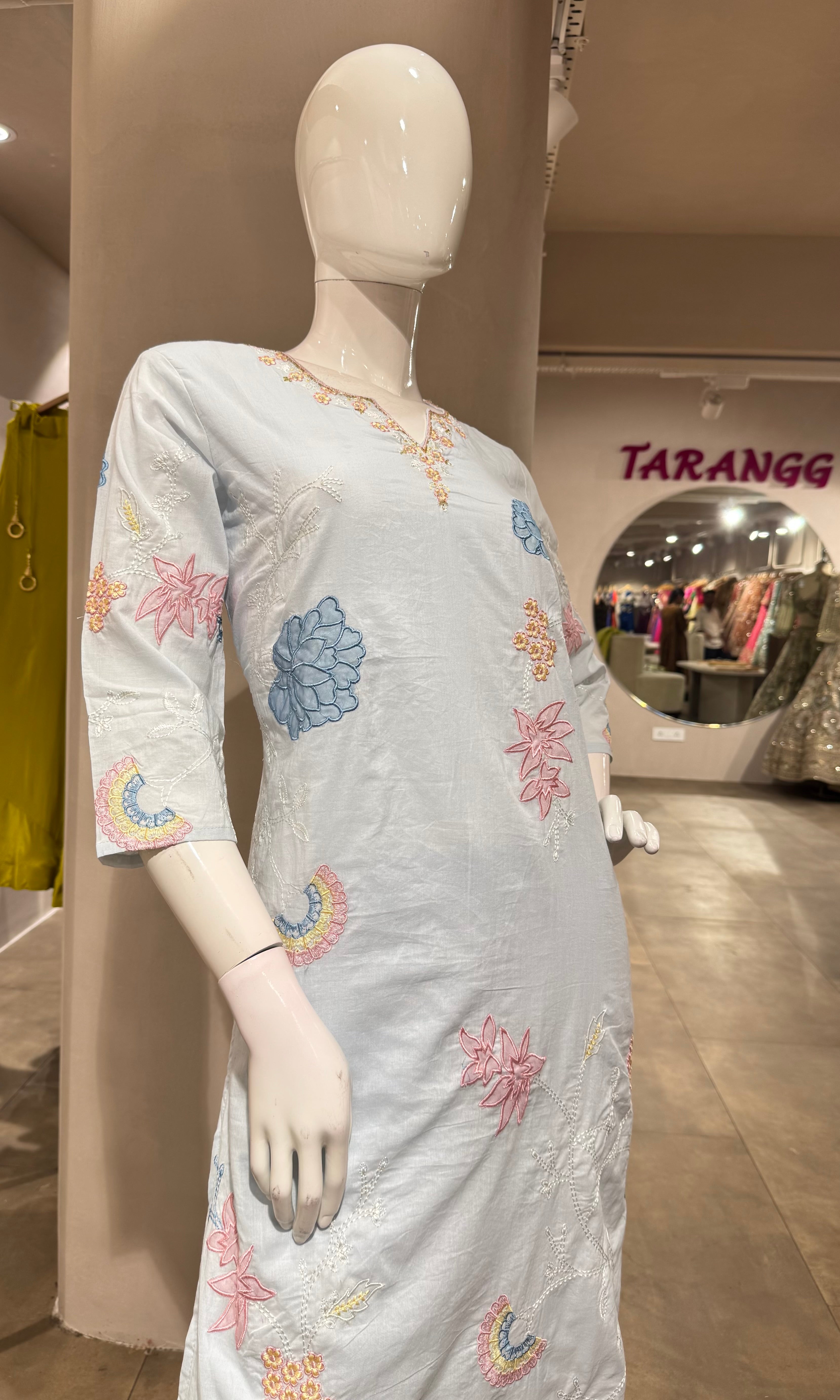 BLUE FLORAL MOTIFS COTTON KURTA SET