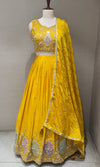 Yellow Tissue silk Lehenga with Multi Floral border