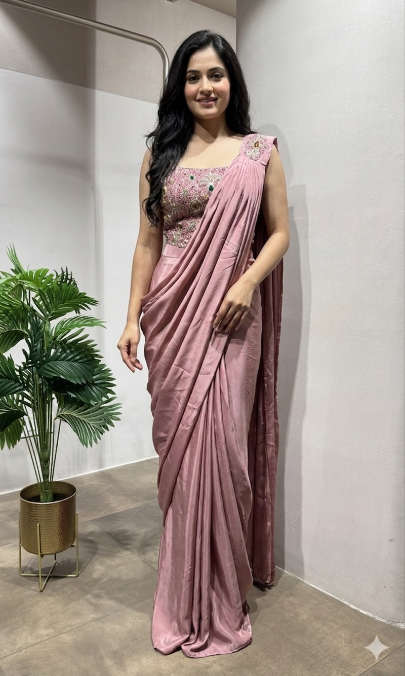 Onion Pink Georgette Drape Saree