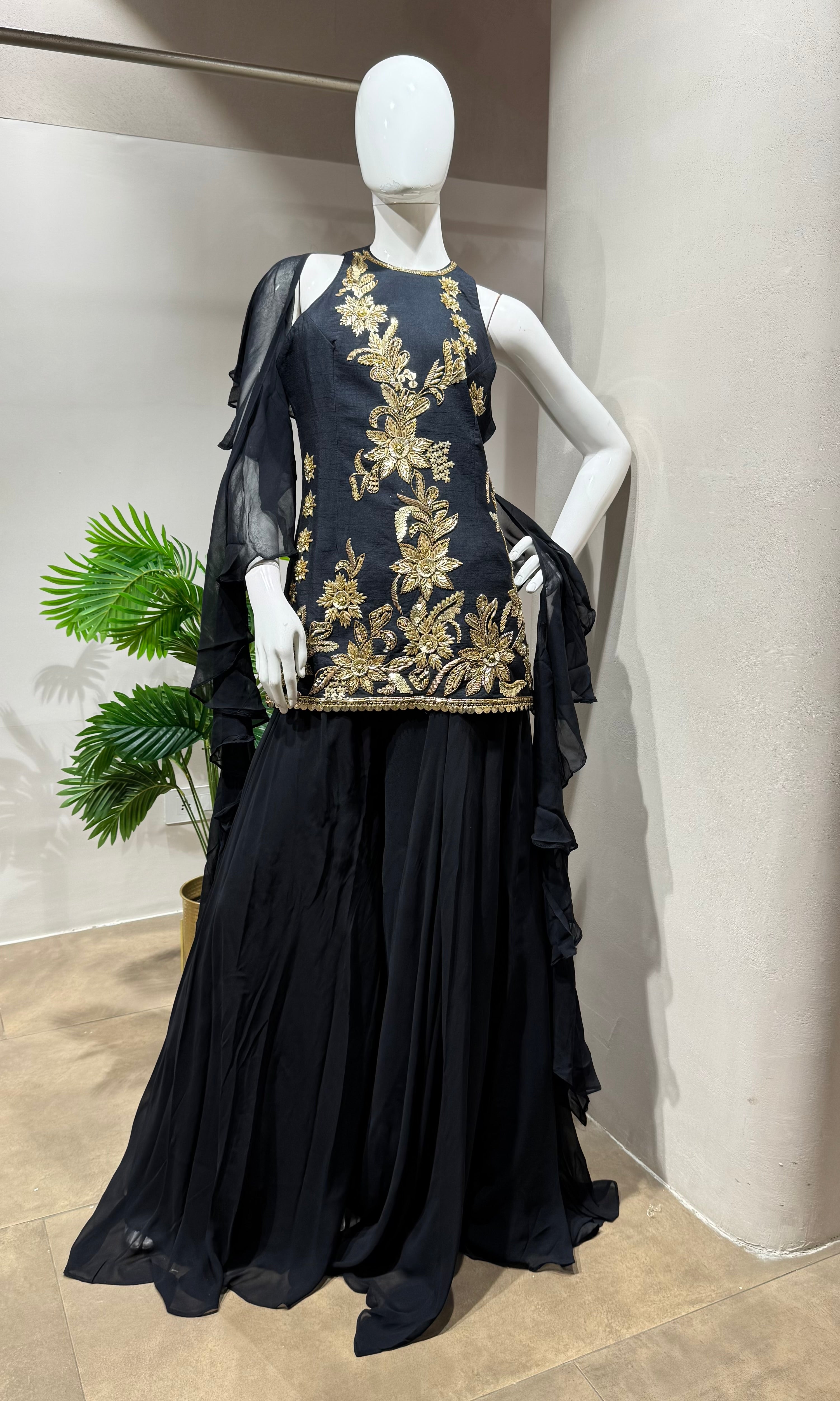 Royal Black floral printed Sharara set