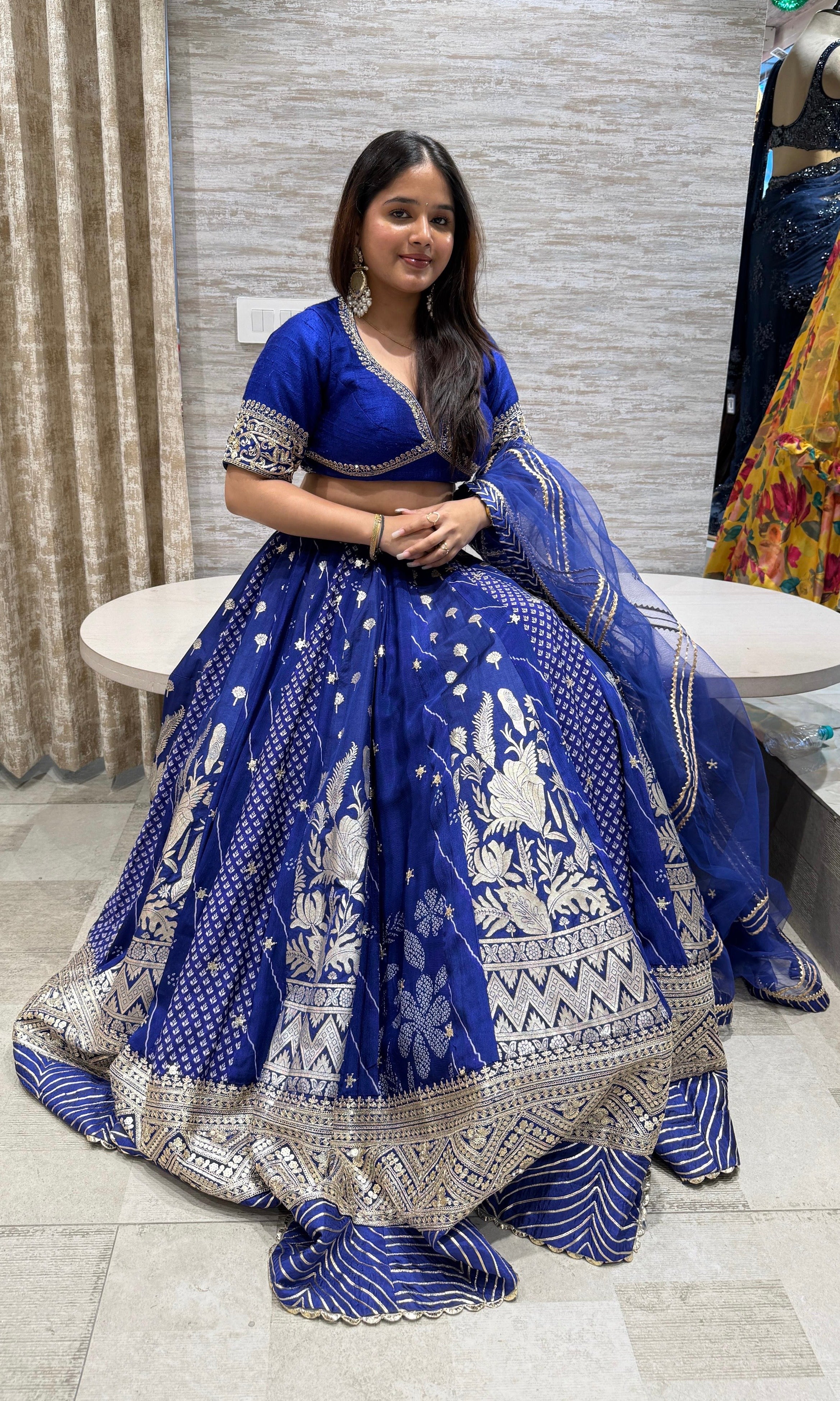 Blue golden embroidered Lehenga