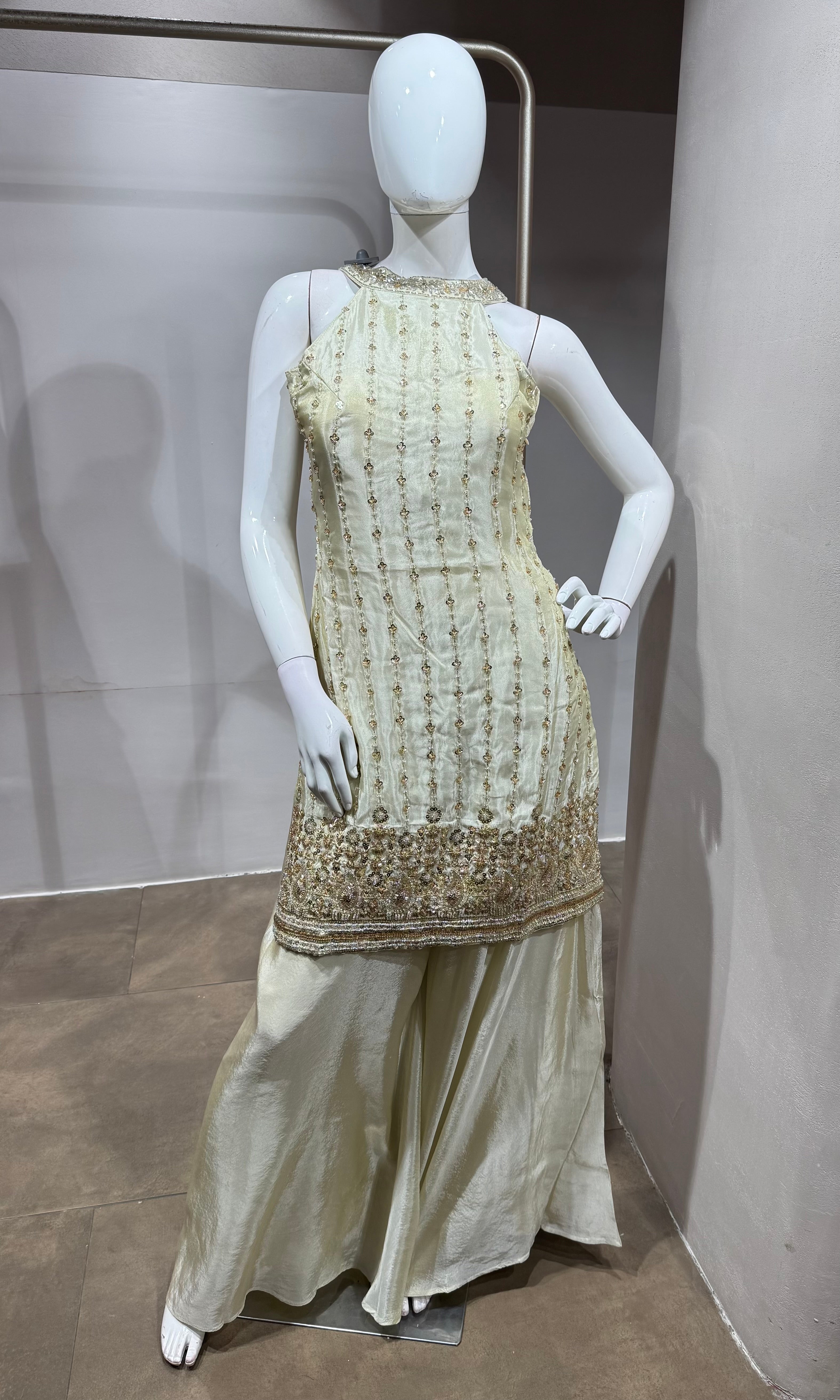 Cream Georgette Sharara Set with Dupatta