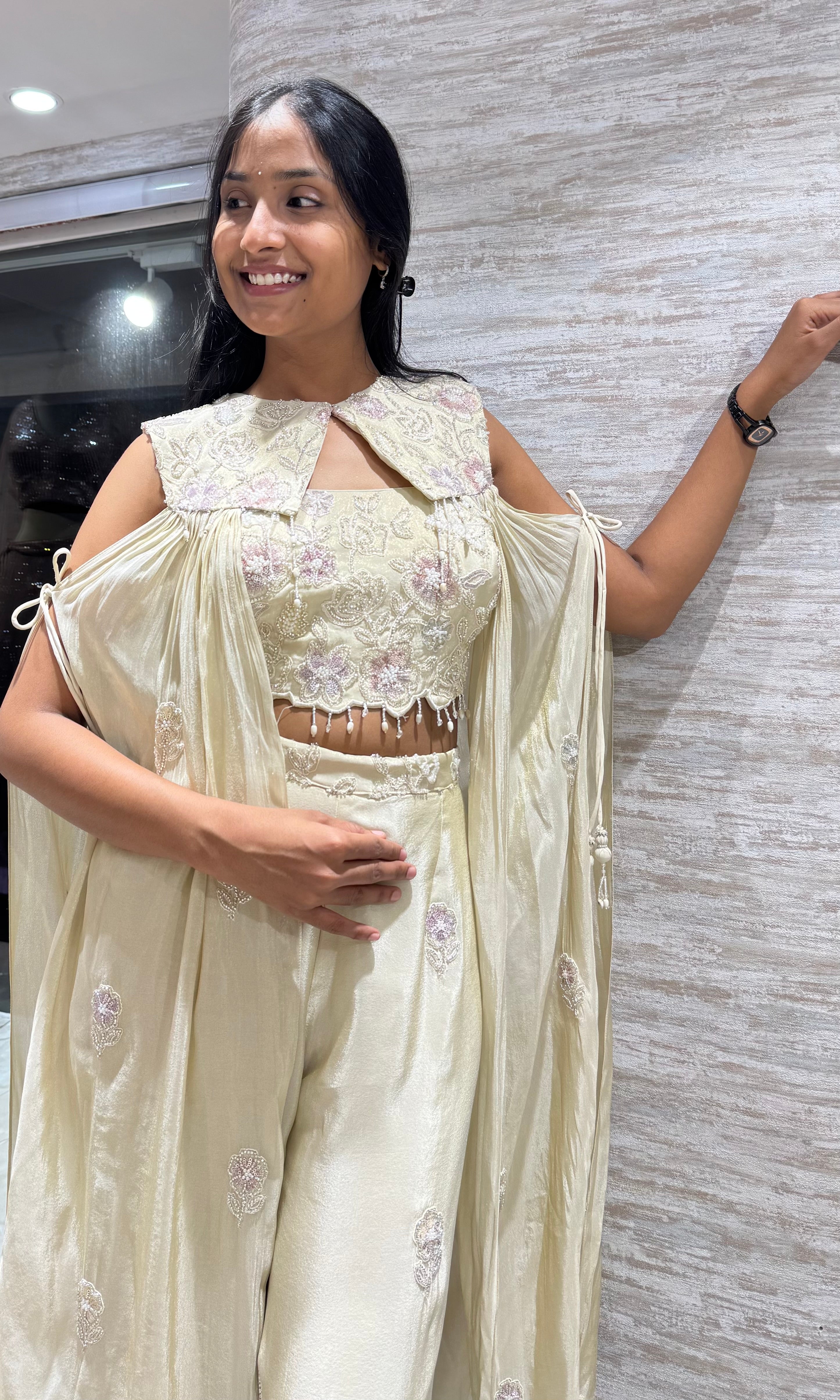 Half white Embellished Indo western palazzo