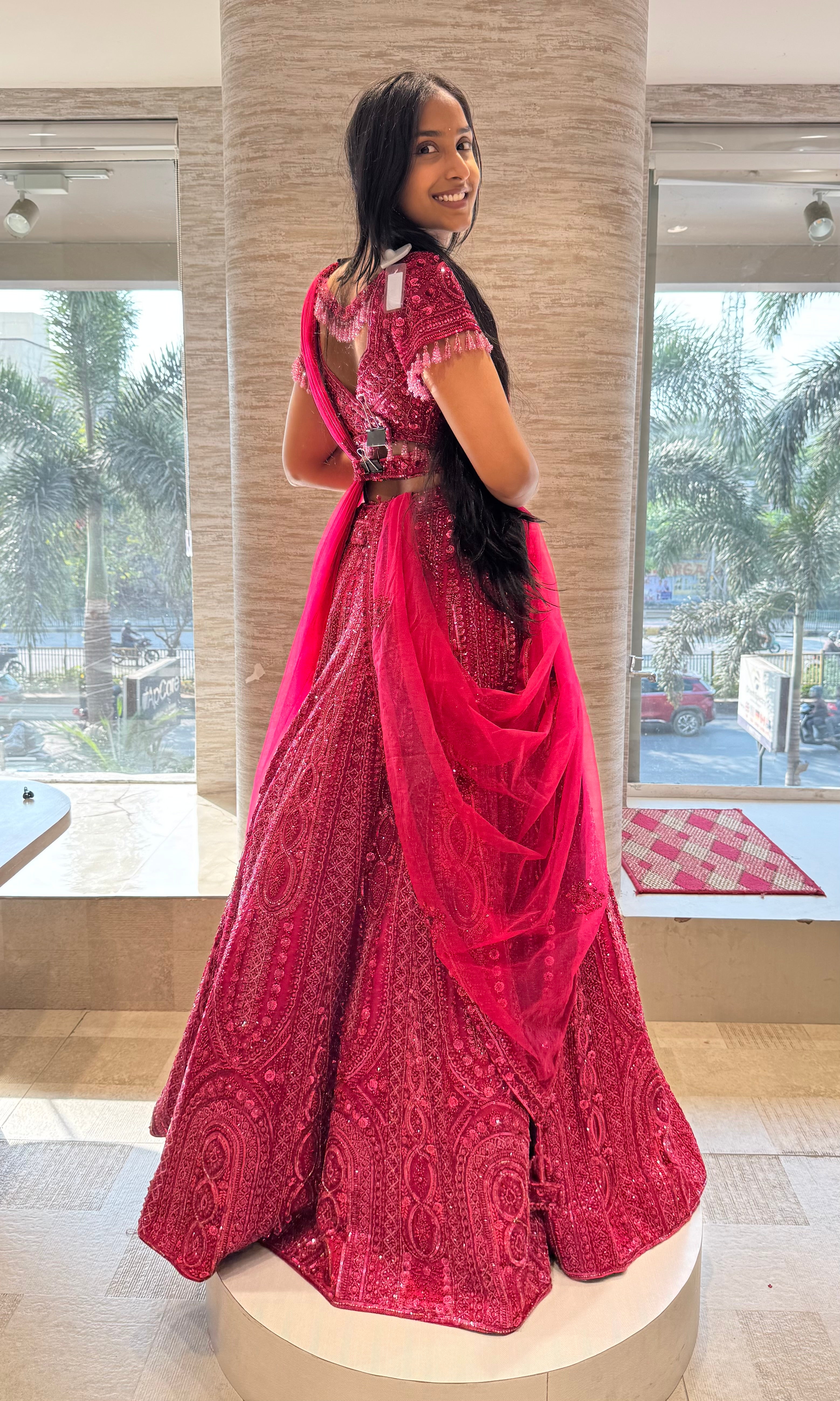 Cherry Red EMBROIDERED LEHENGA