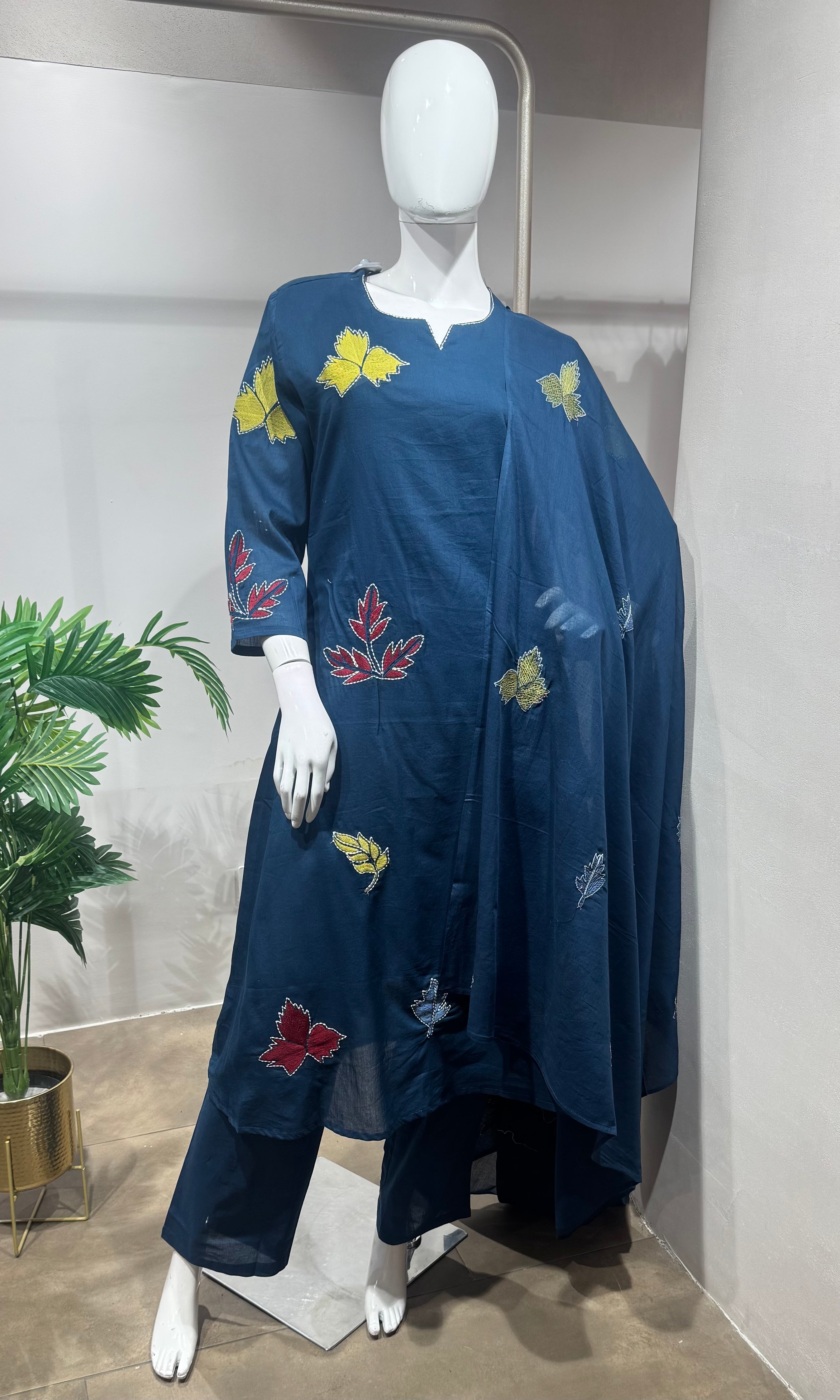 navy blue Chanderi cotton kurta set