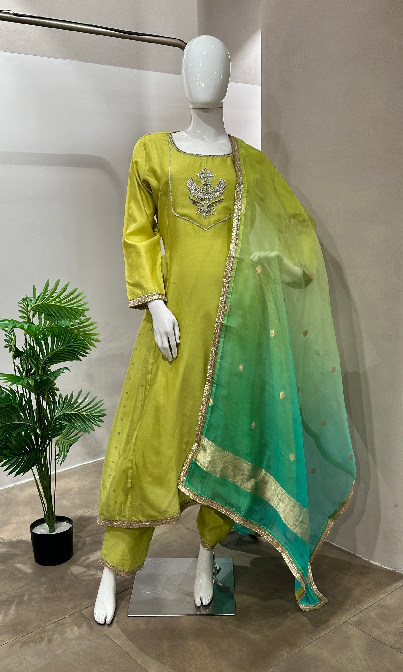 Green EMBROIDERED ANARAKALI SET