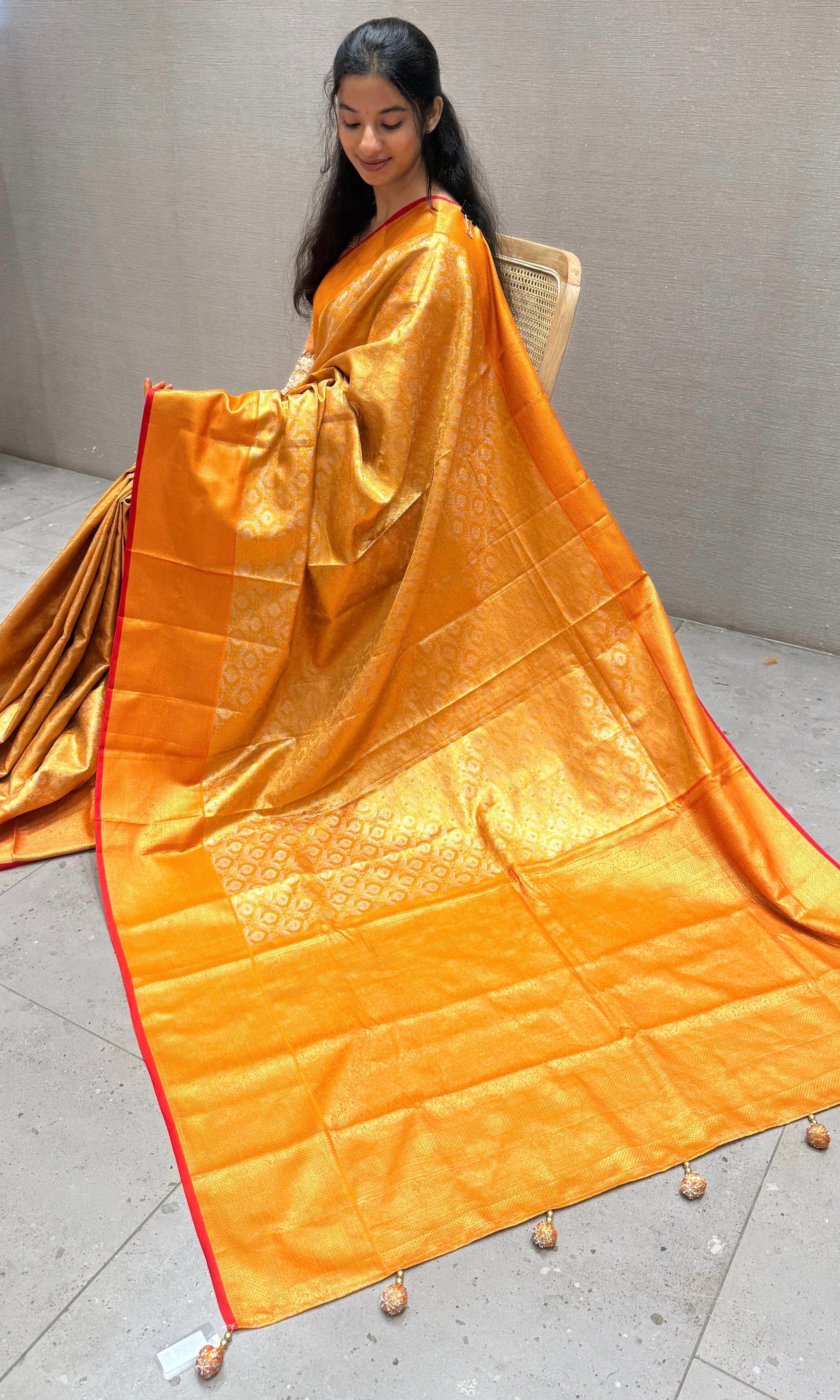 Orange saree with ready blouse