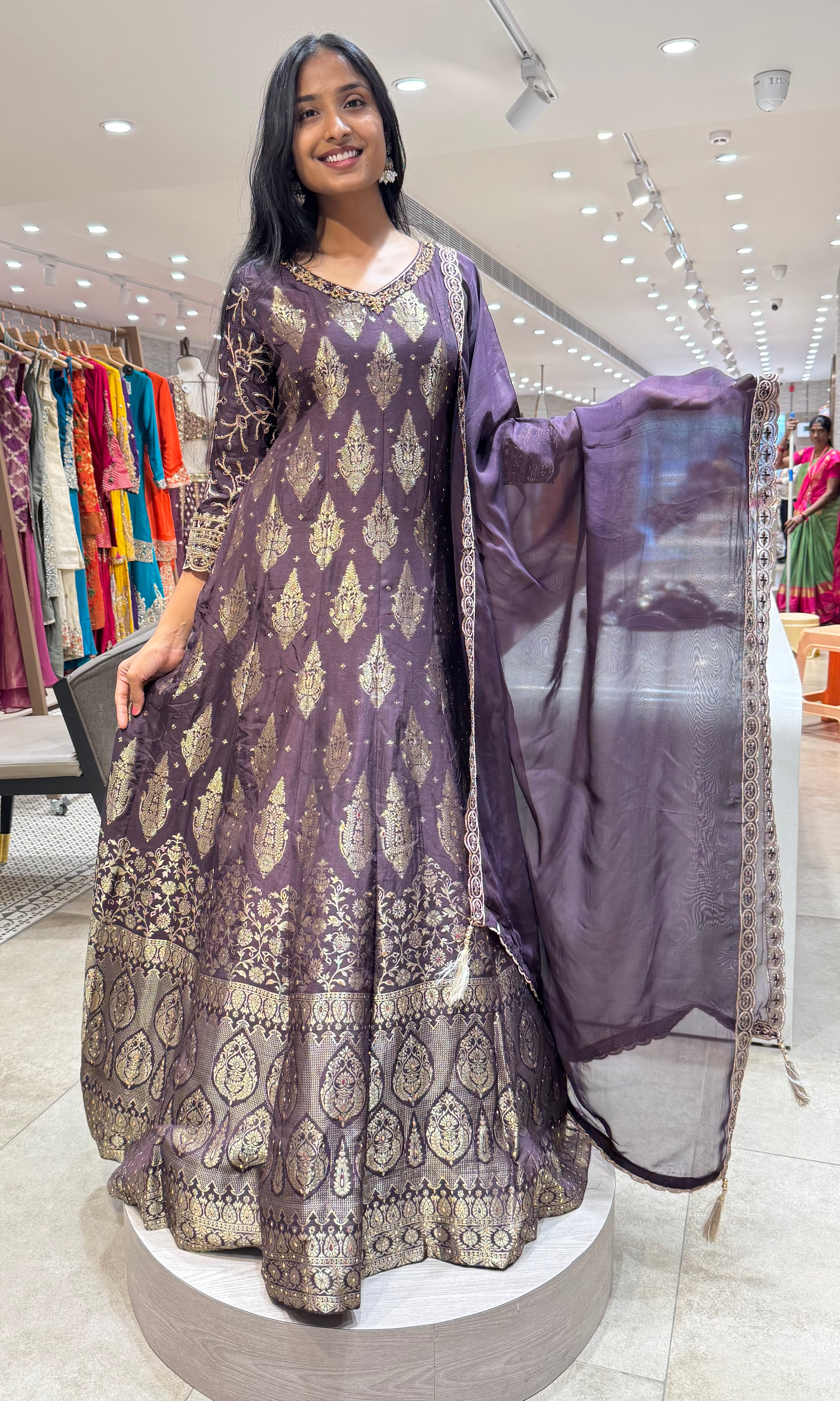 BROWN GOLDEN EMBROIDERED ANARKALI