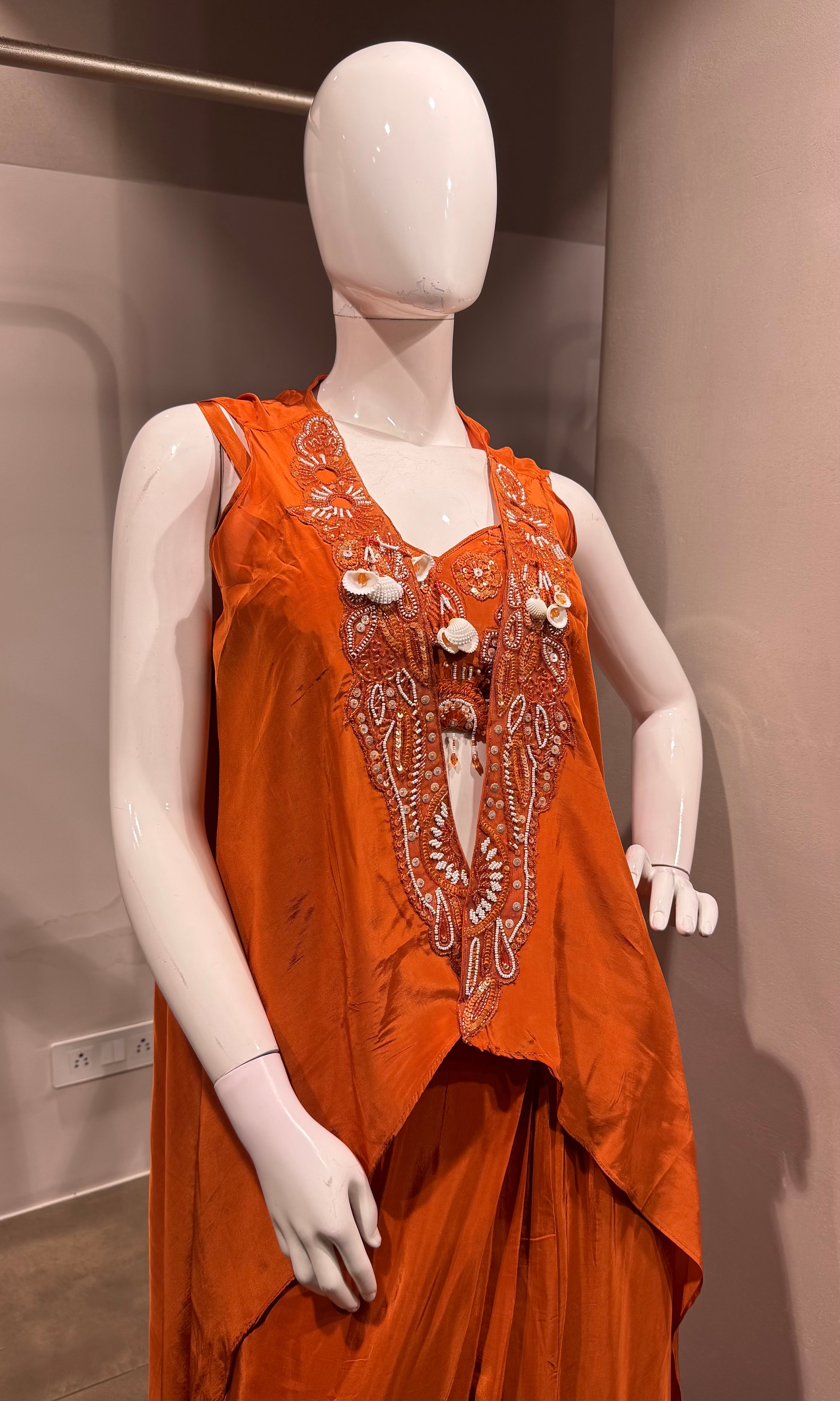 Rust Orange Embroidered Tunic with Palazzo Set