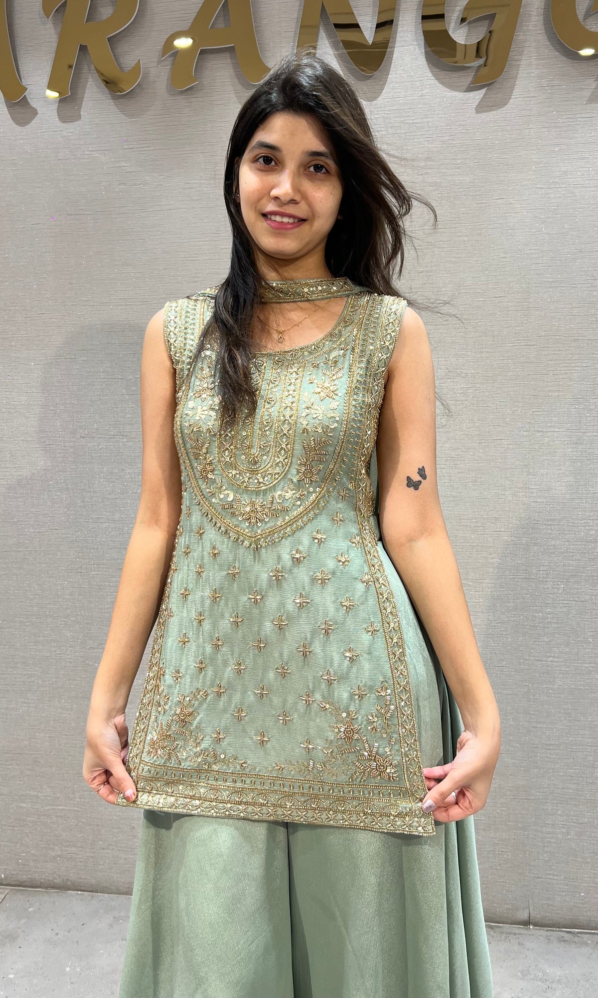 Sage Green Zari Embroidered Chanderi Palazzo Set