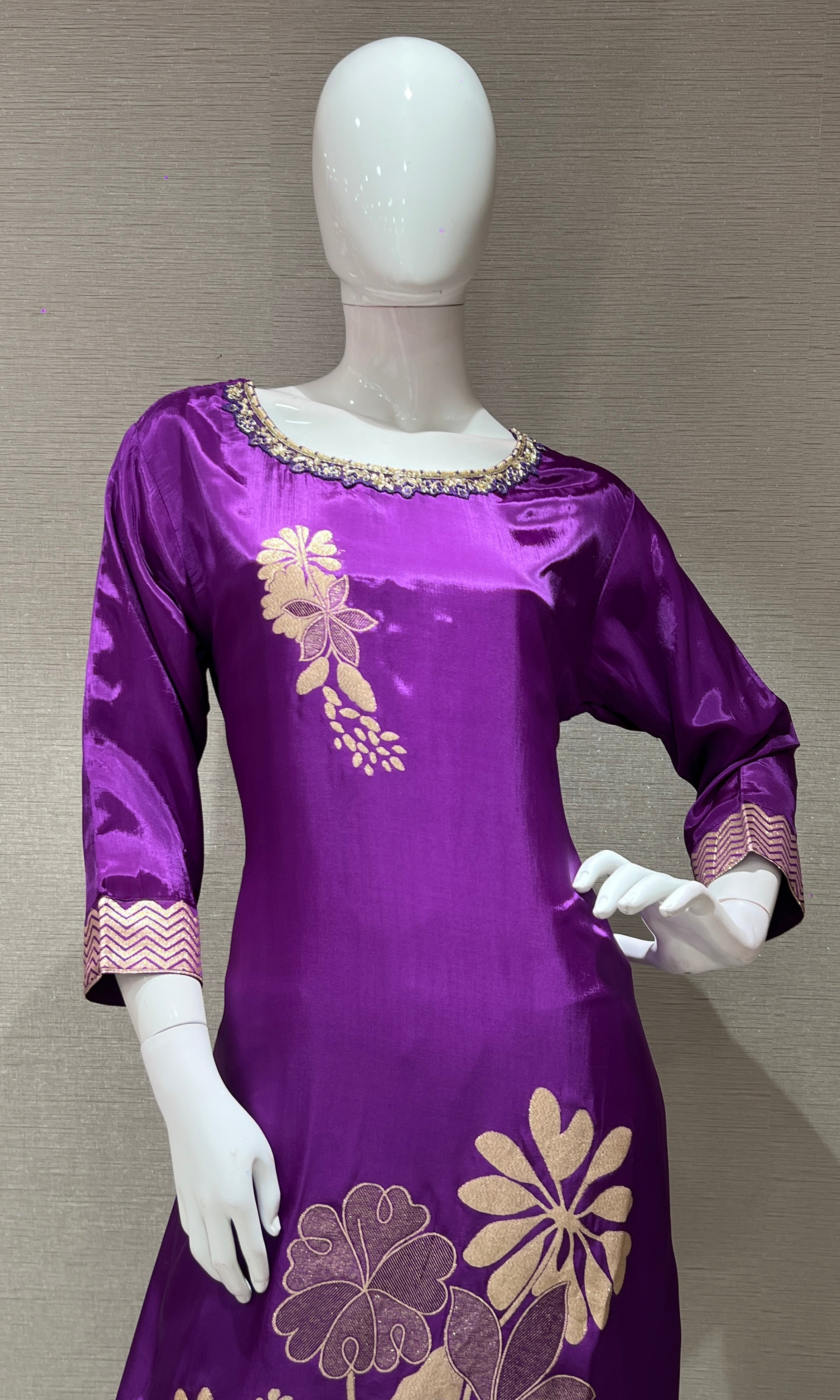 PURPLE Golden Embroidered KURTA SET