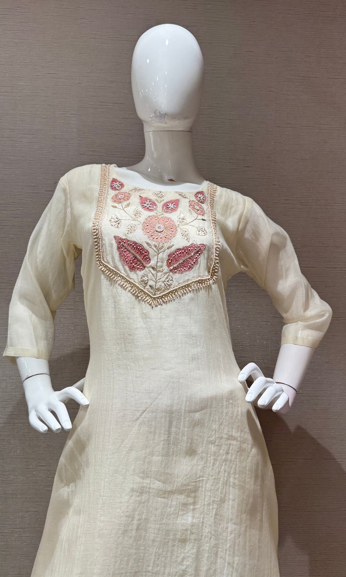 Half White Elegance Floral Embroidered Kurta Set