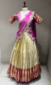 PINK Banarasi LEHENGA with CREAM Floral Weave
