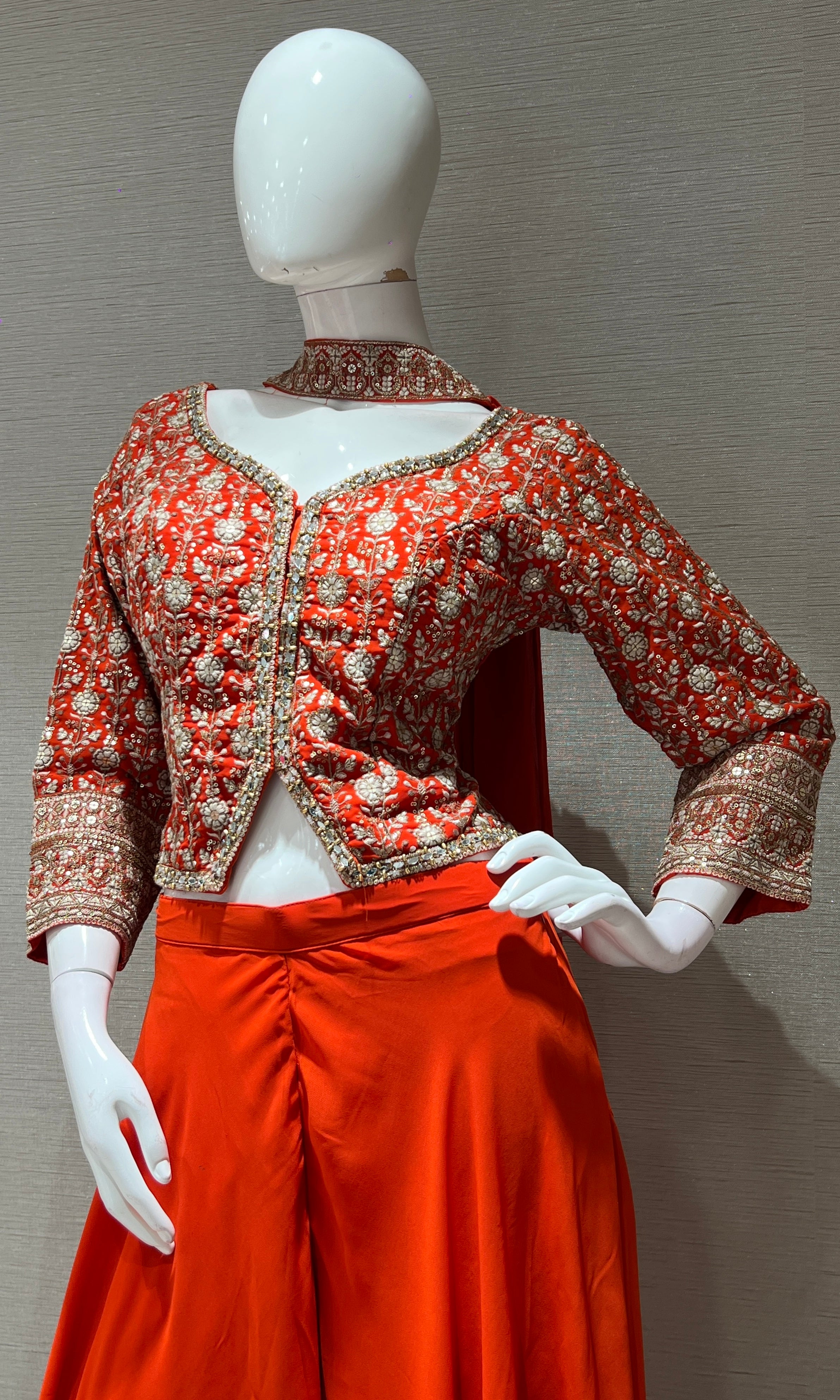 ORANGE embroidered jacket PALAZZO SET