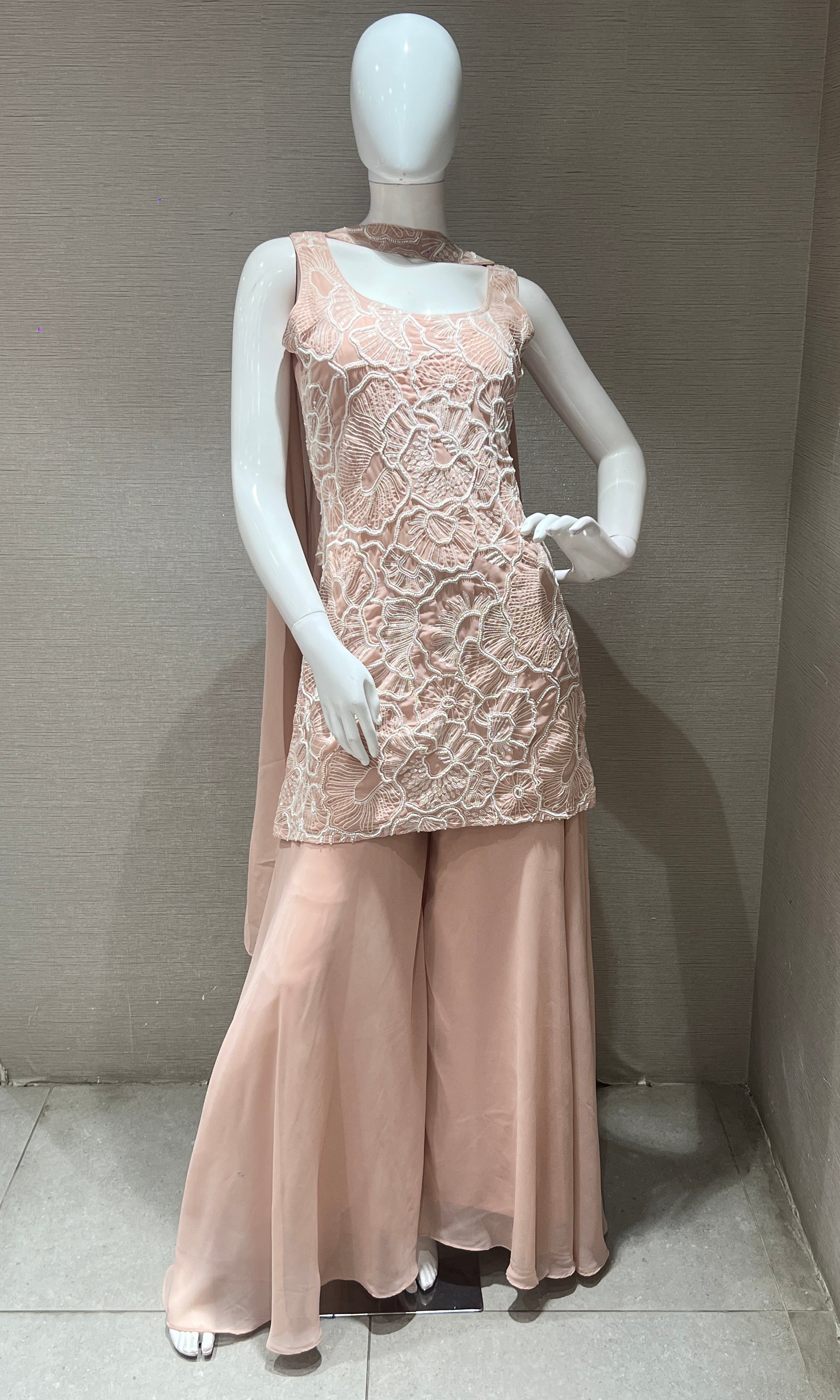 Light peach palazzo with floral embroidery
