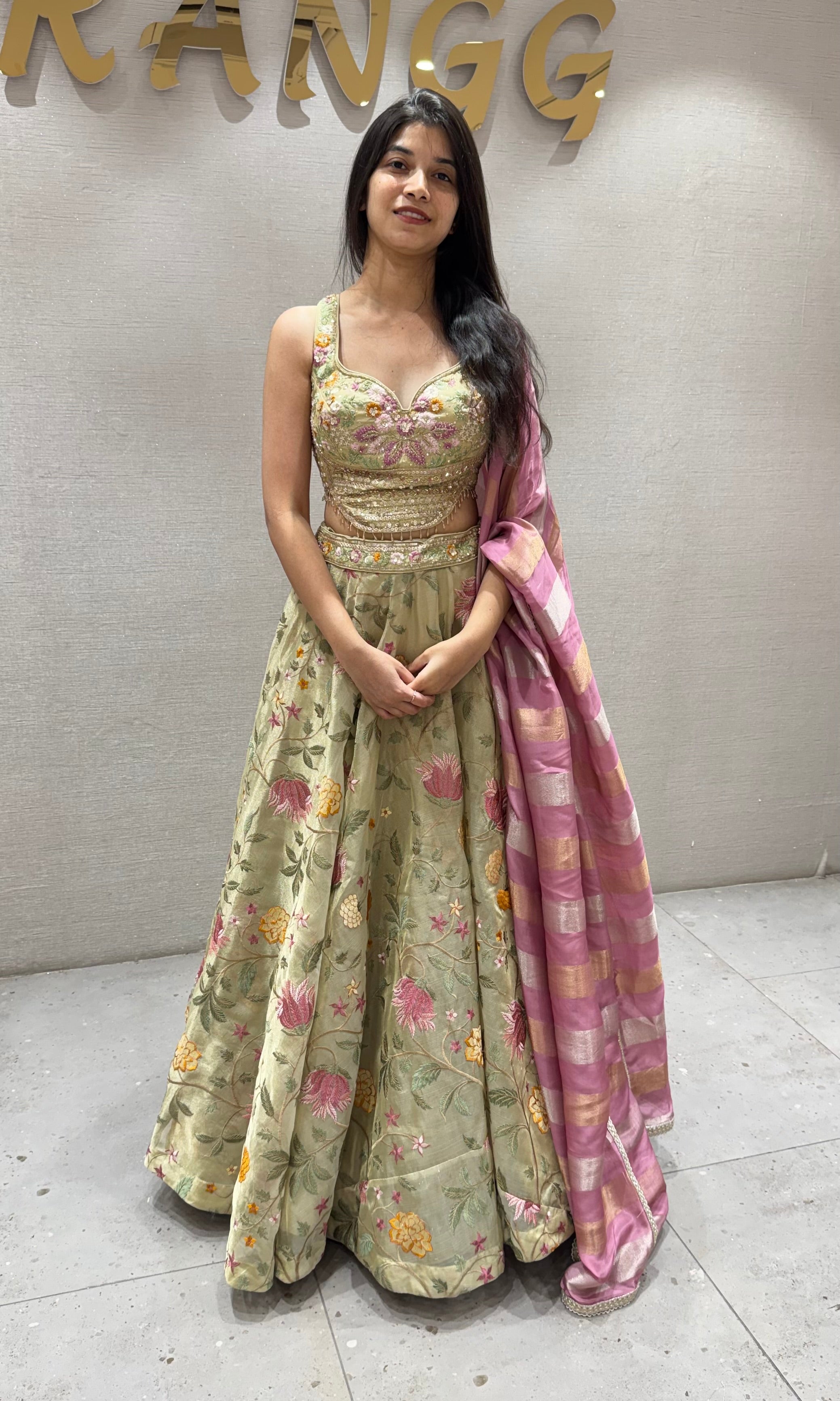 Light green FLORAL ETHNIC LEHENGA SET