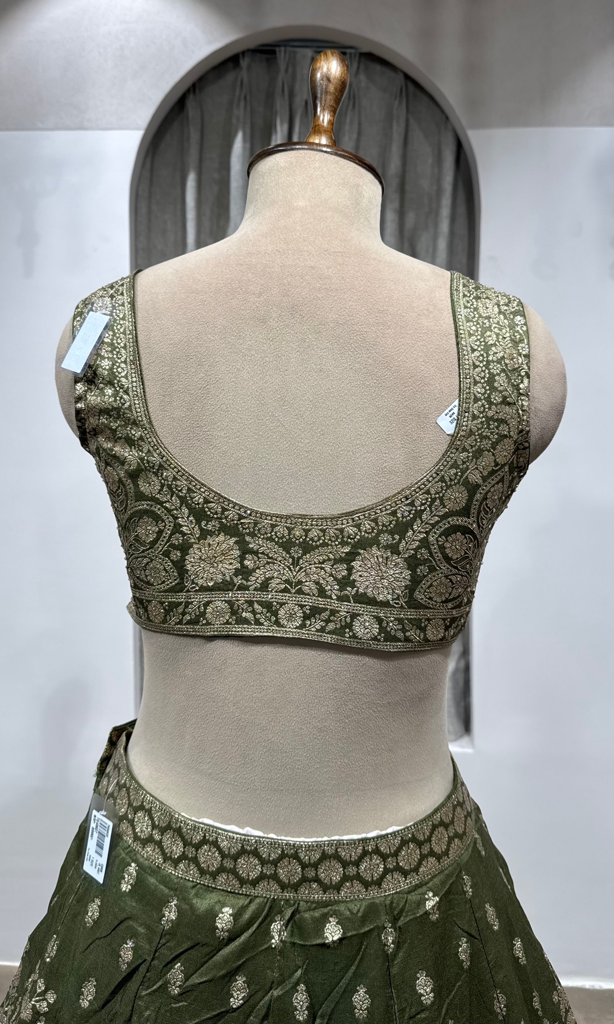 Mehendi Green Net Cord Embroidery Lehenga