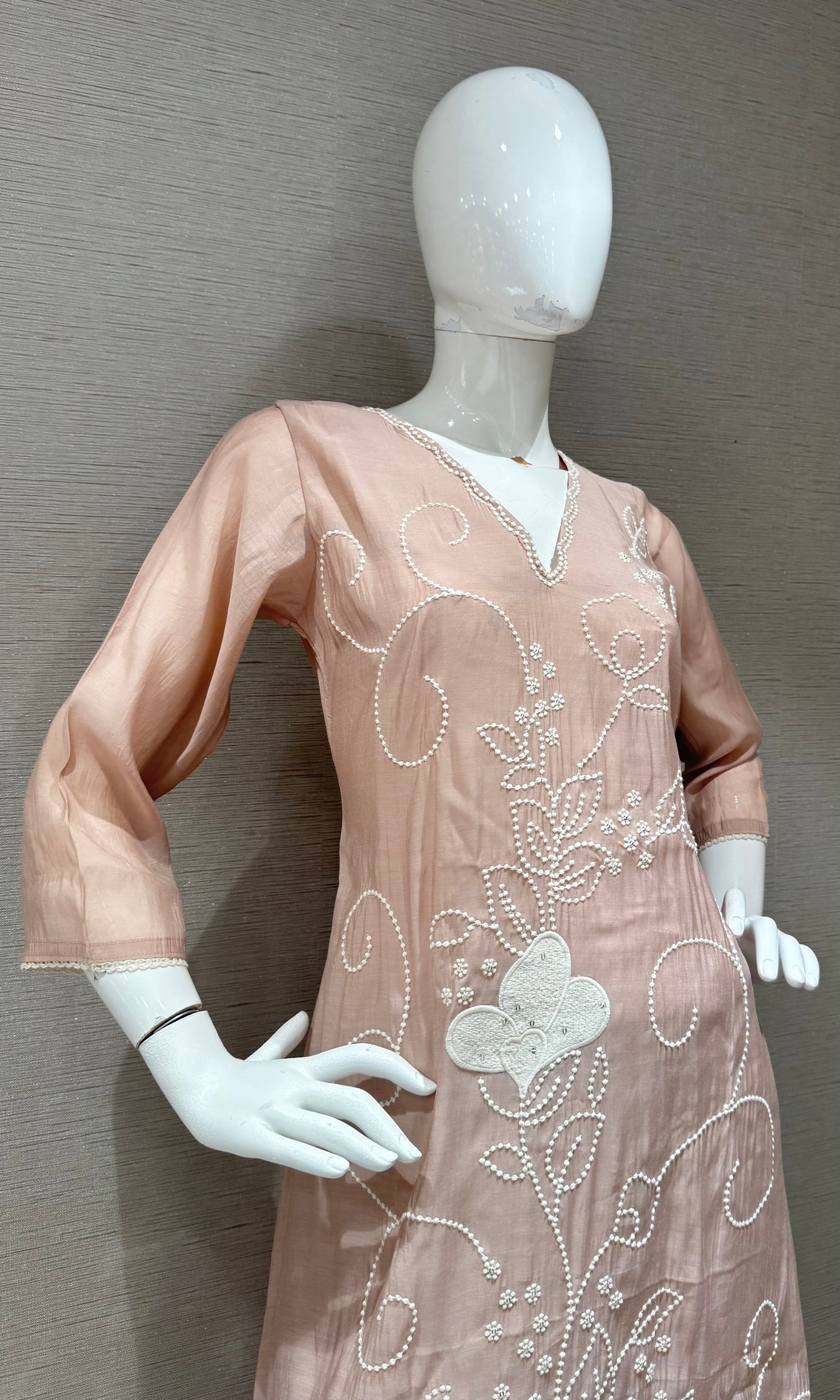 Mauve Cotton silk Floral Kurta set with dupatta