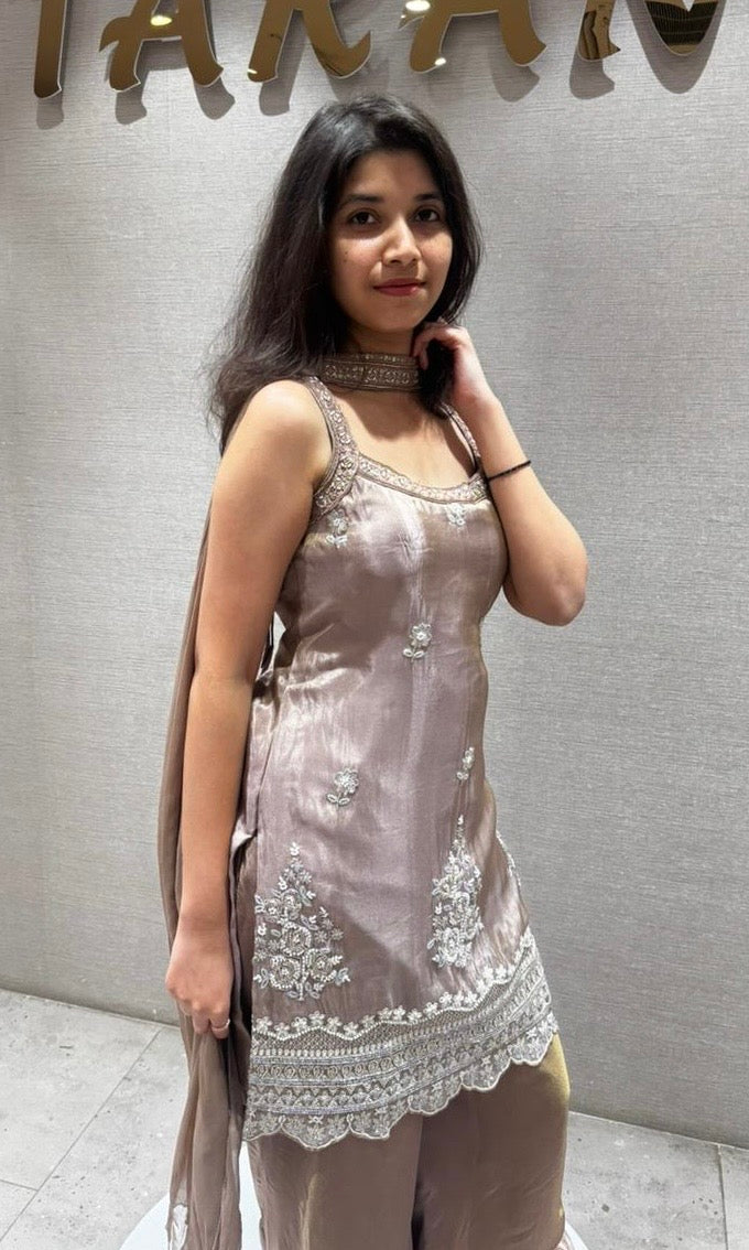 Iced Mocha Shimmer Sharara Set