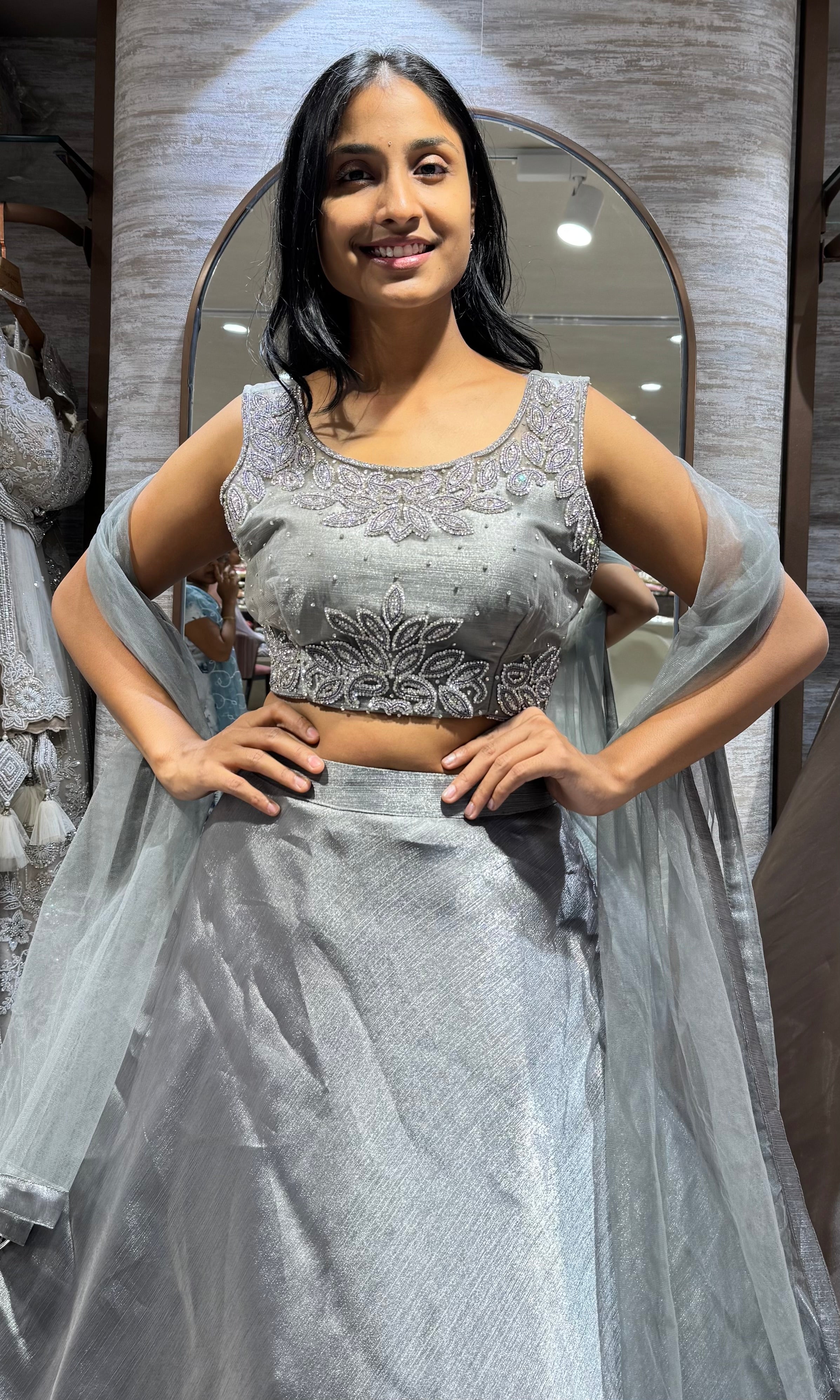 grey sequin embroidered crepe silk lehenga