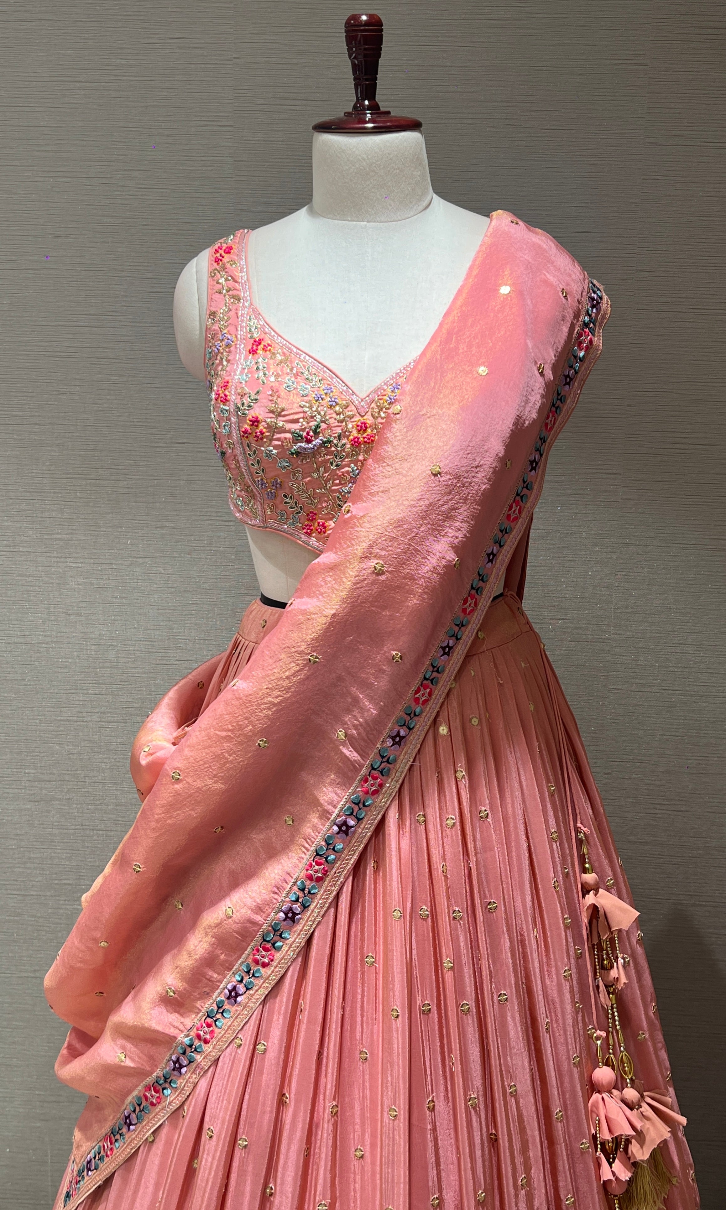 Designer Peach Floral Embroidery Lehenga