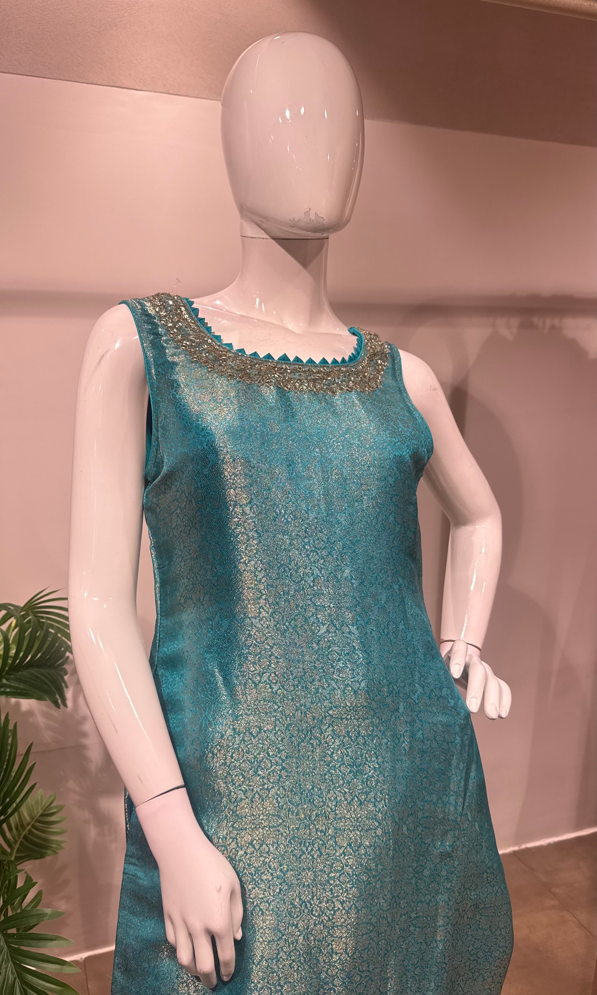 RAMA BLUE GOLDEN BANARASI KURTA SET