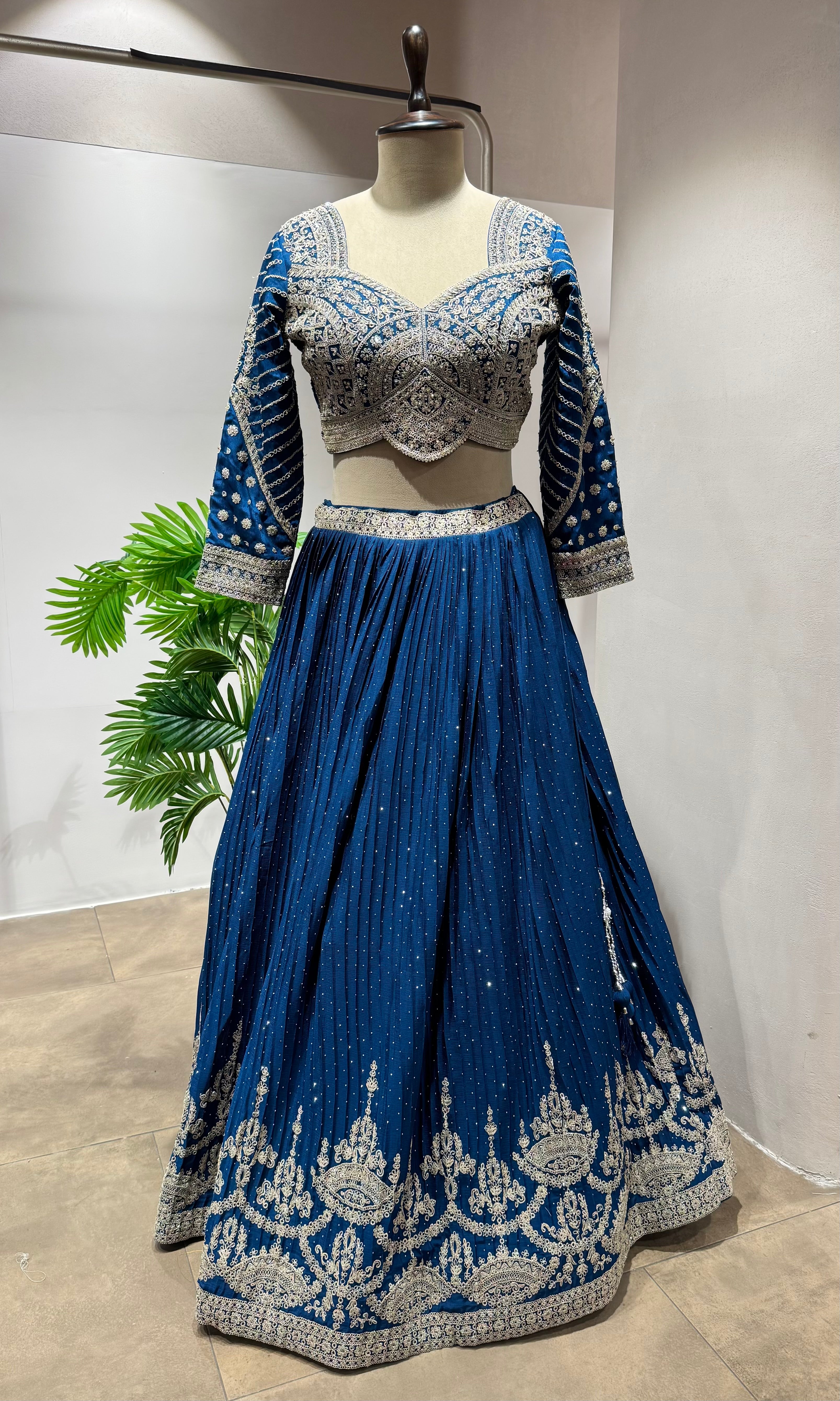 Royal Blue Lehenga with Intricate Zari Embroidery