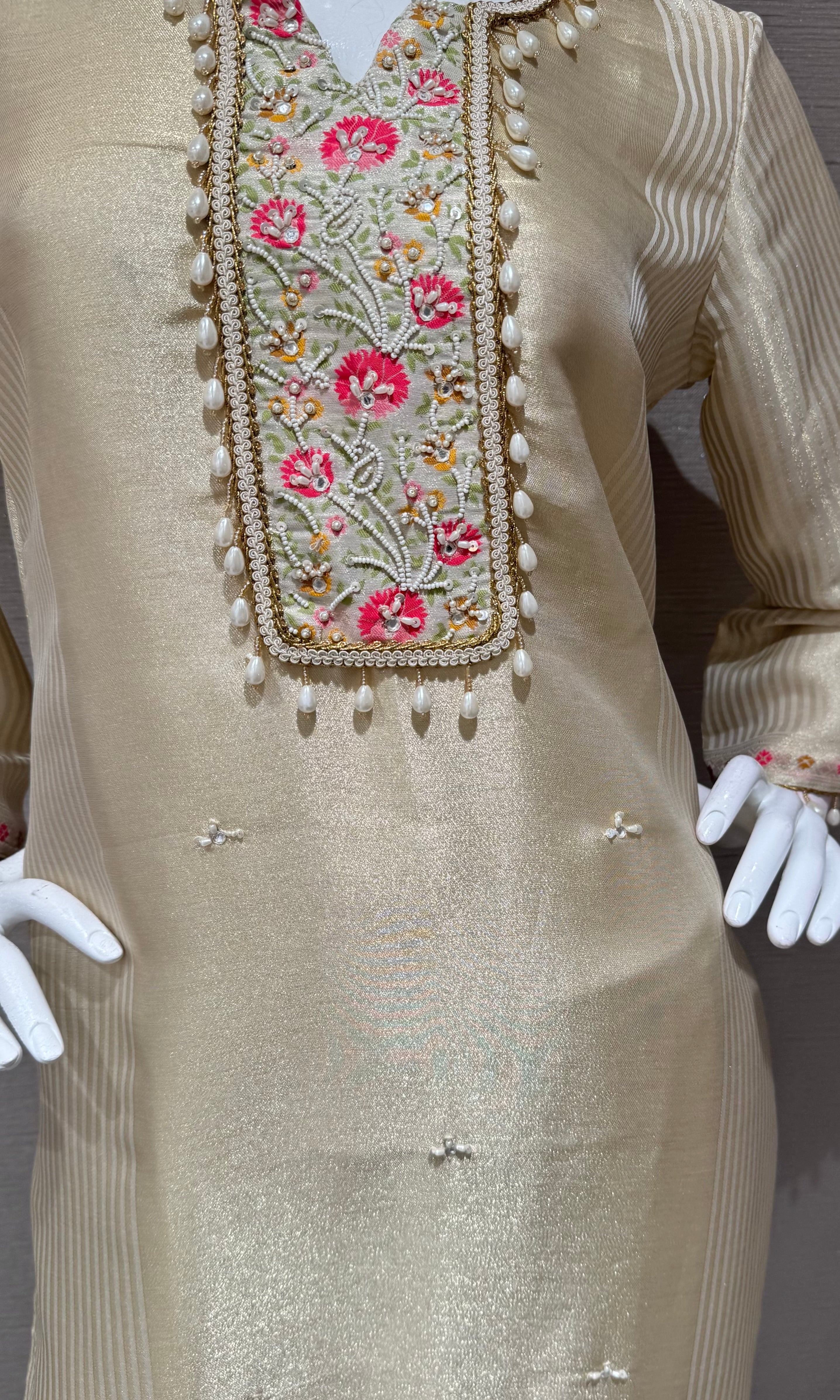 Cream Bloom Embroidered Kurta Set