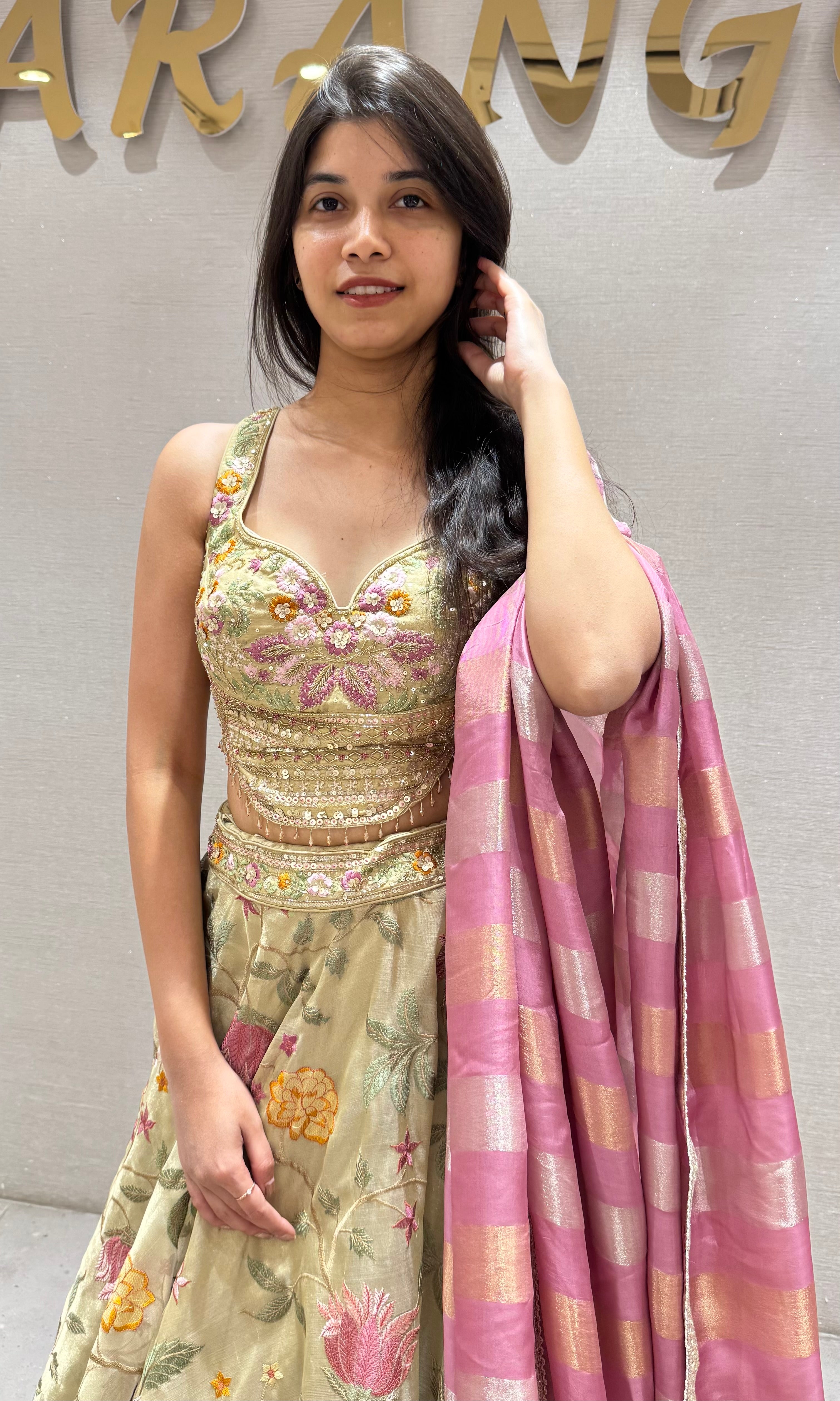 Light green FLORAL ETHNIC LEHENGA SET