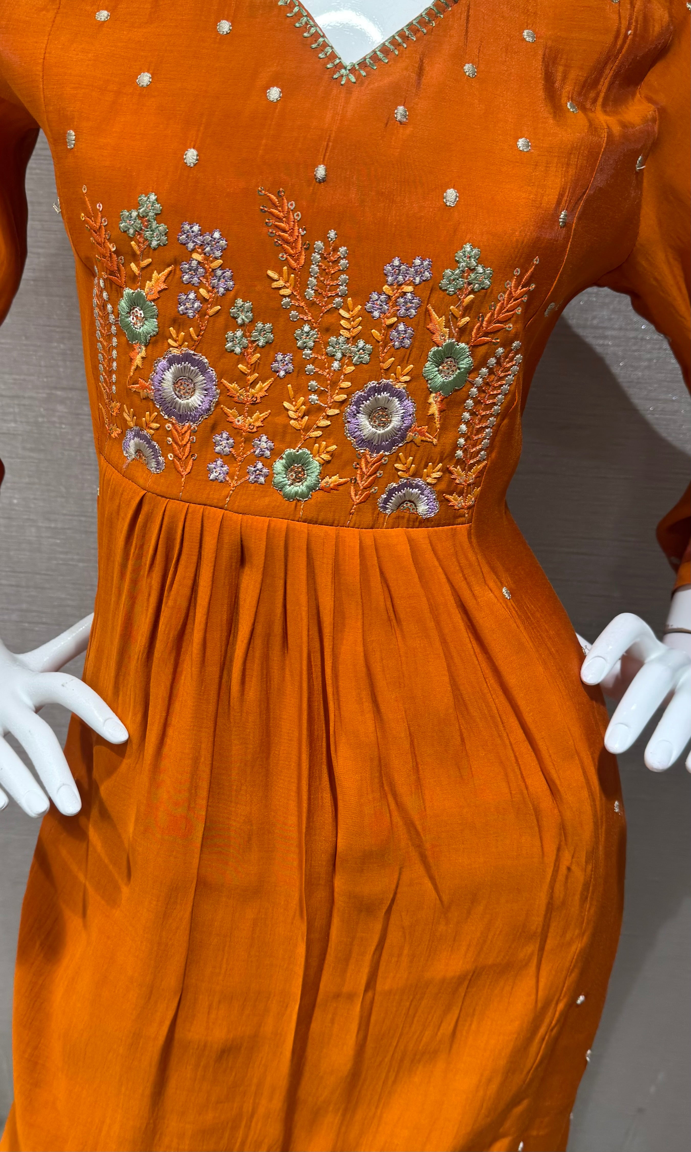 Rust Floral embroidery kurta set