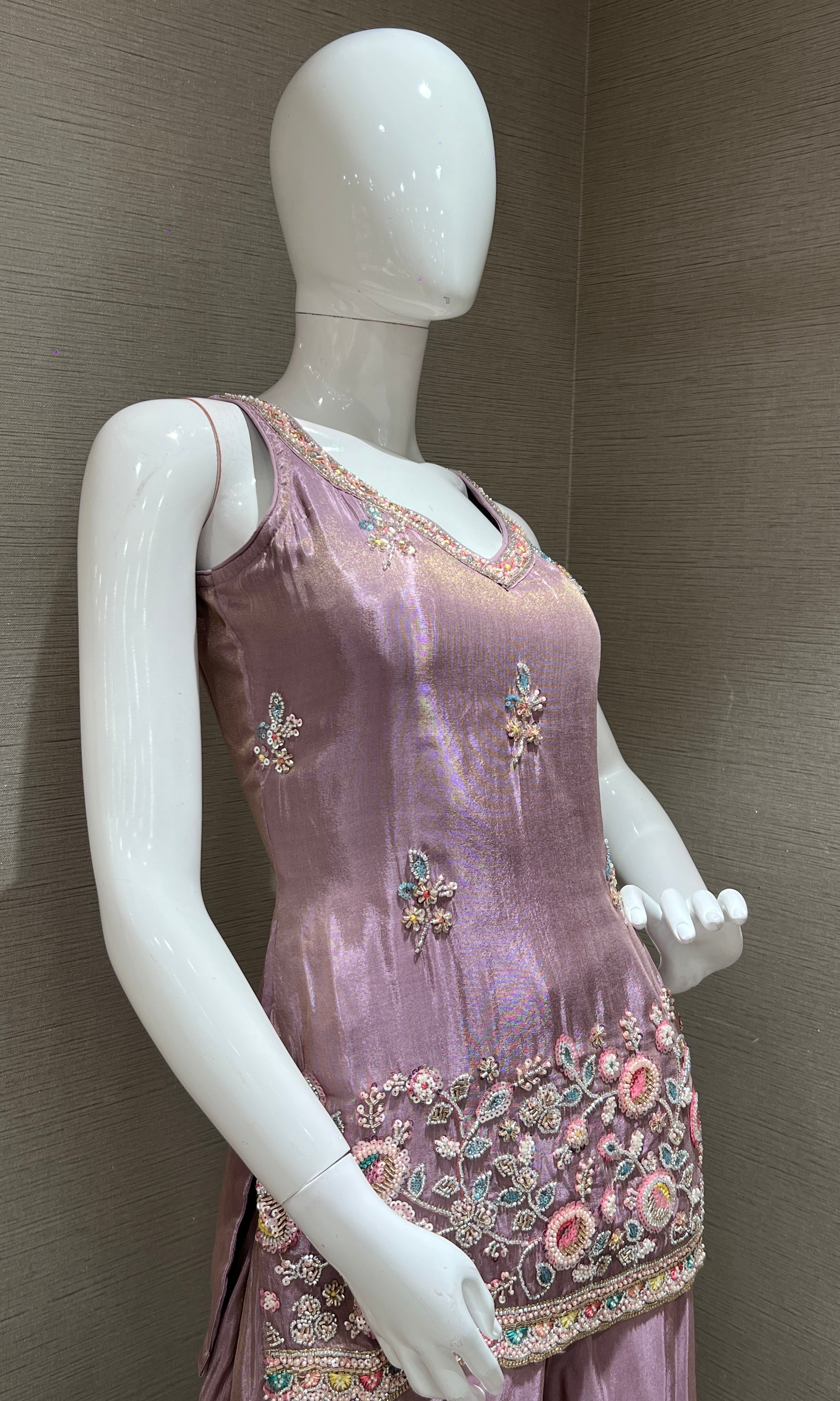 Lilac Floral Embroidered Sharara Palazoo
