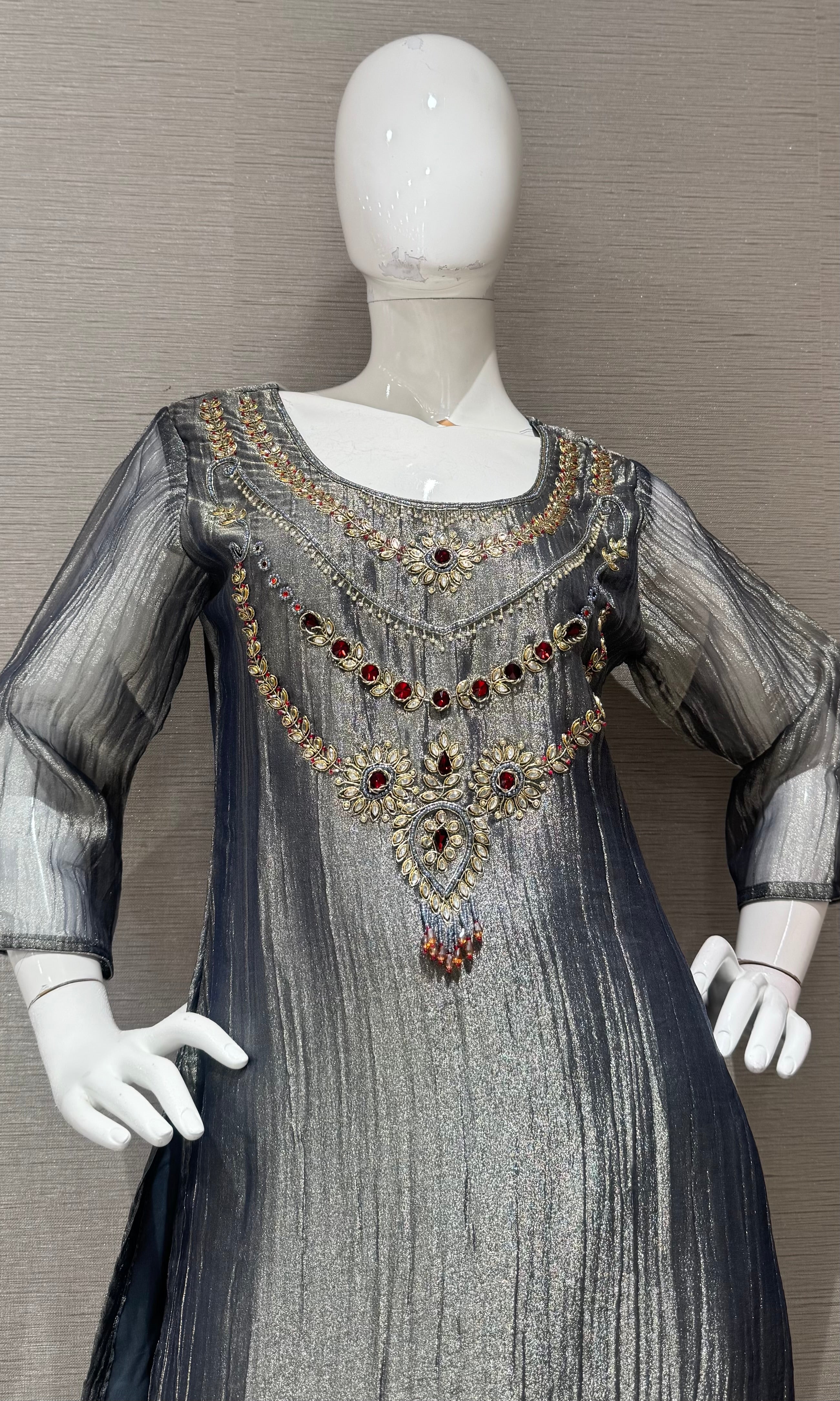 Grey Shimmer Cord Palazzo Set