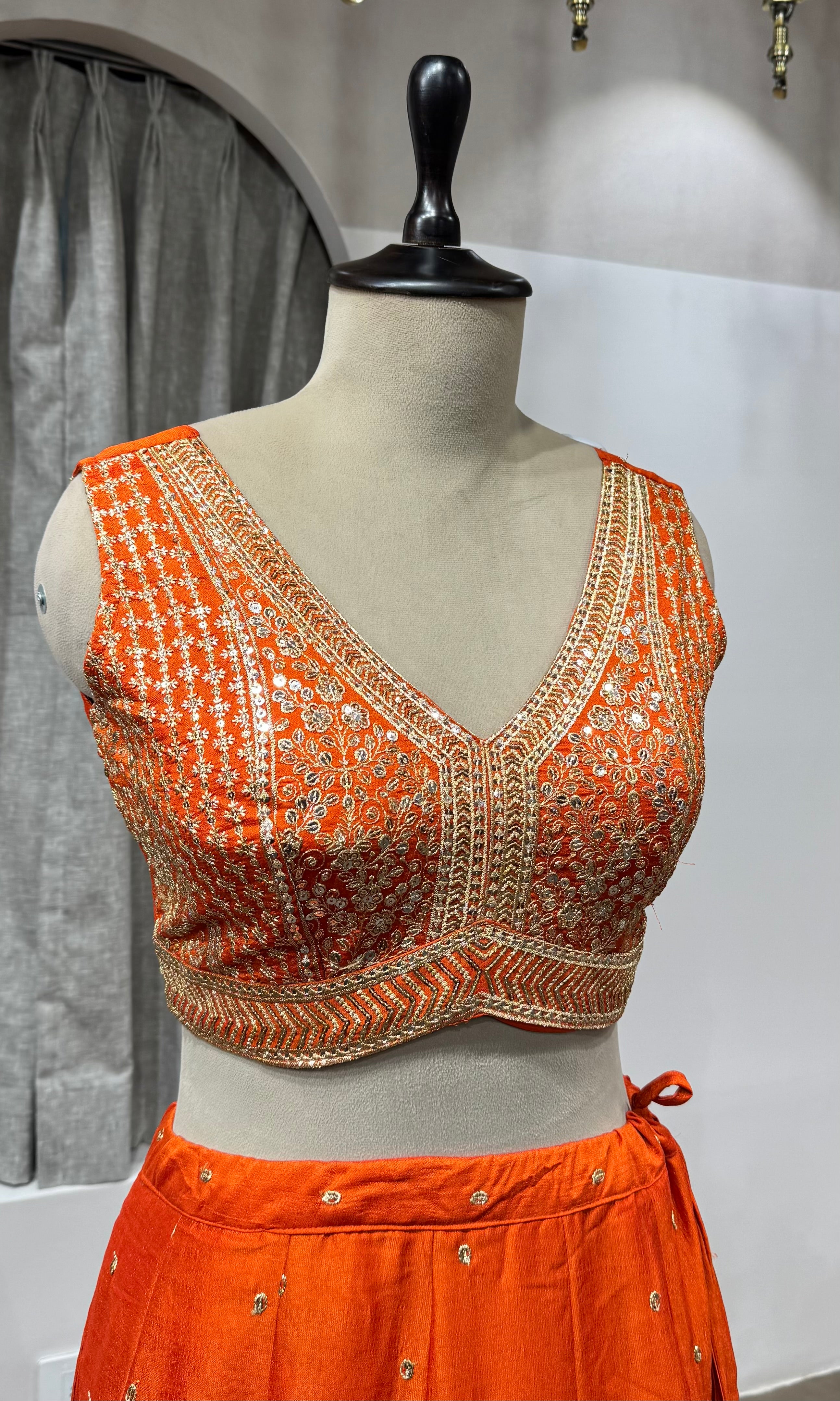 Orange Embroidered Lehenga with Dupatta