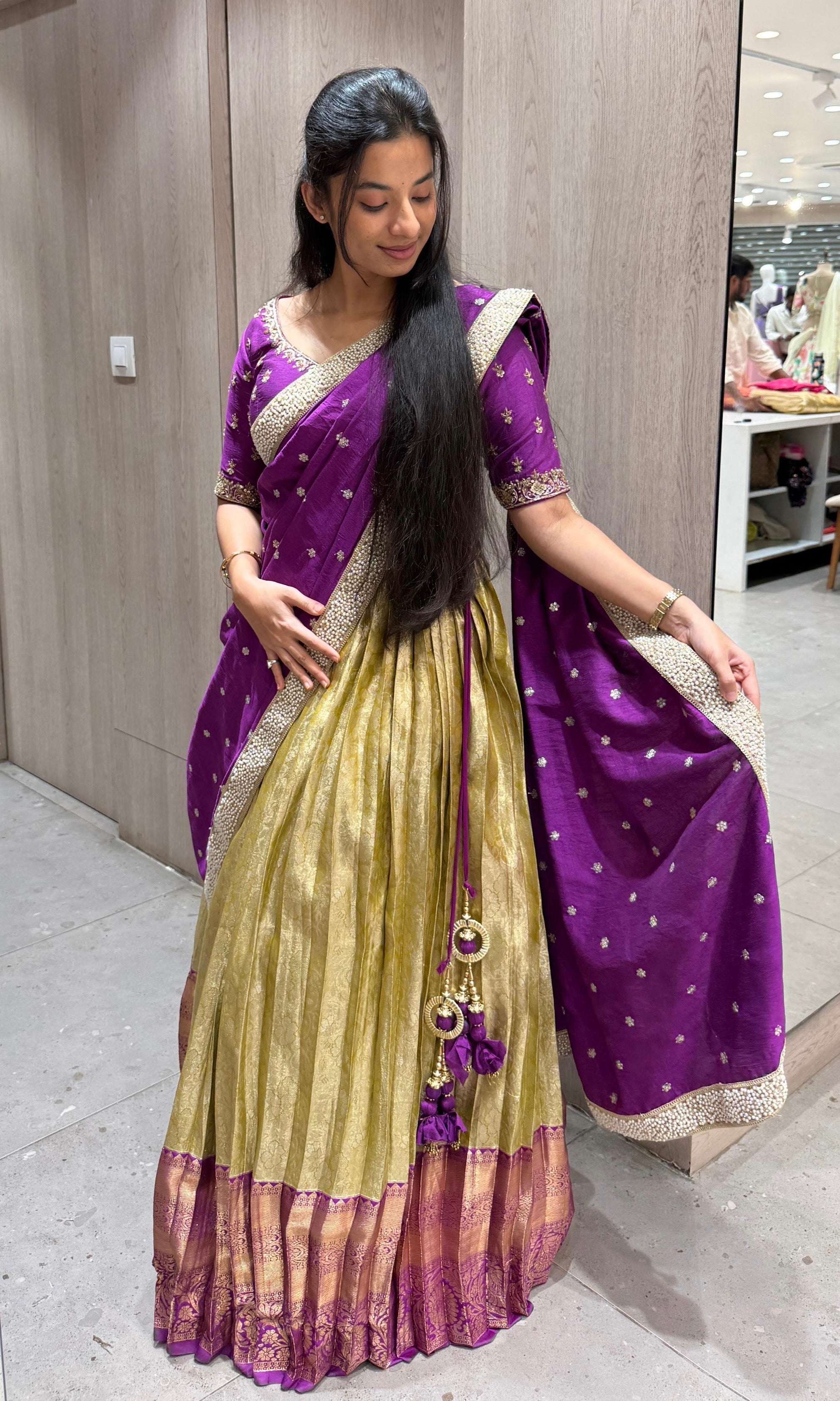 PURPLE Gold kanchi pattu Lehenga